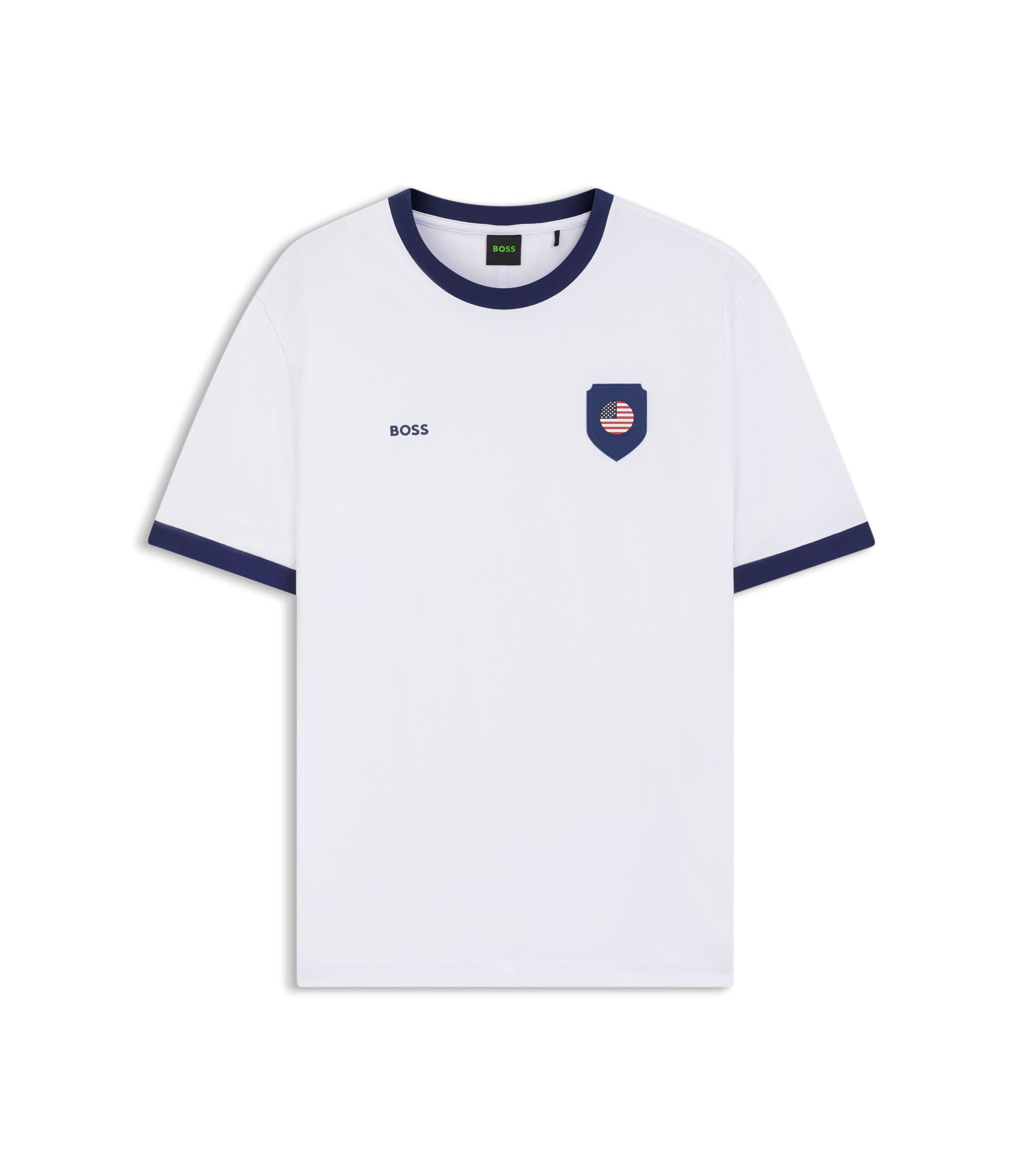 Boss Stretch Cotton T Shirt With Country Flag And Logo Usa White