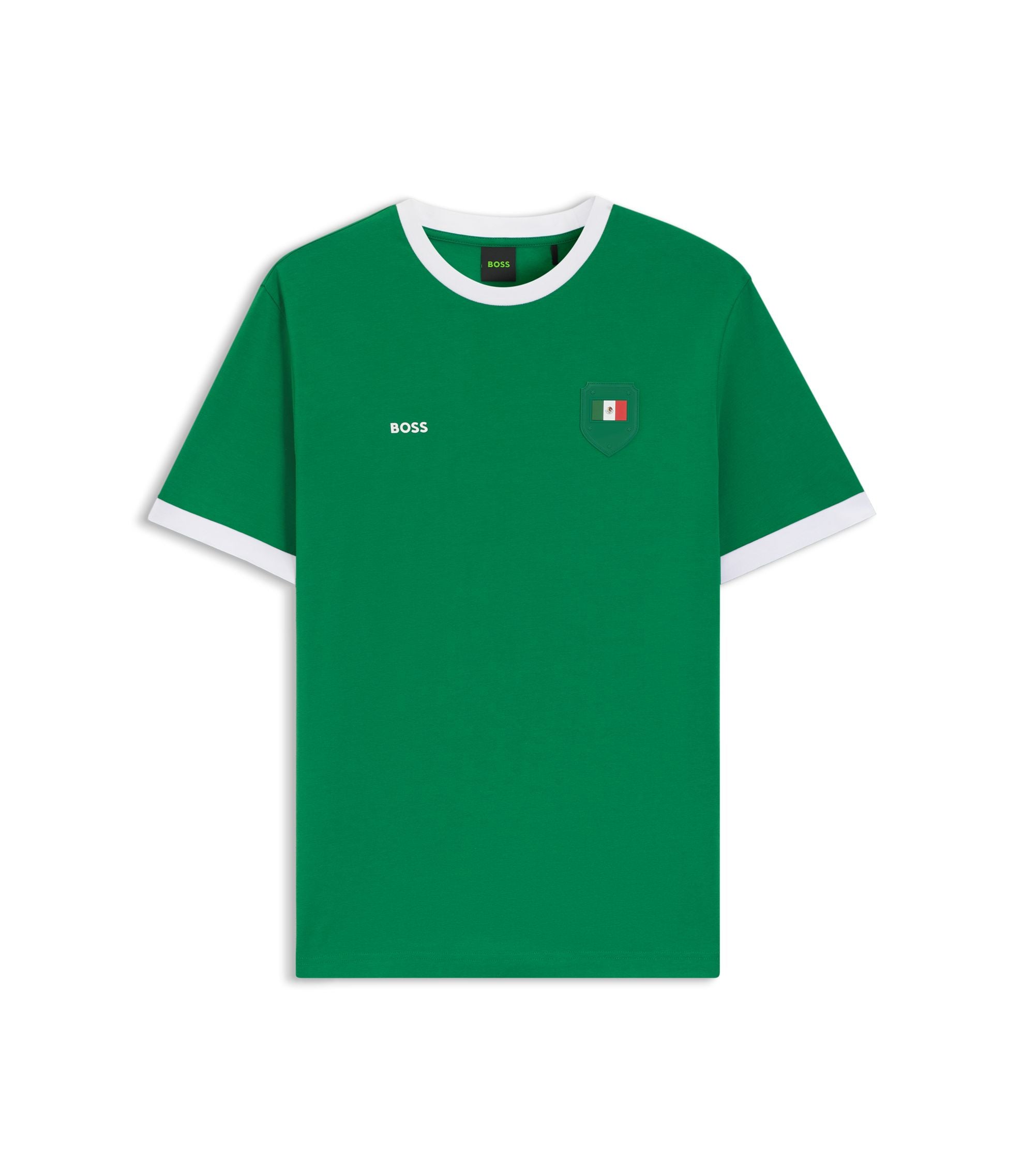 Boss Stretch Cotton T Shirt With Country Flag And Logo Mexico Green