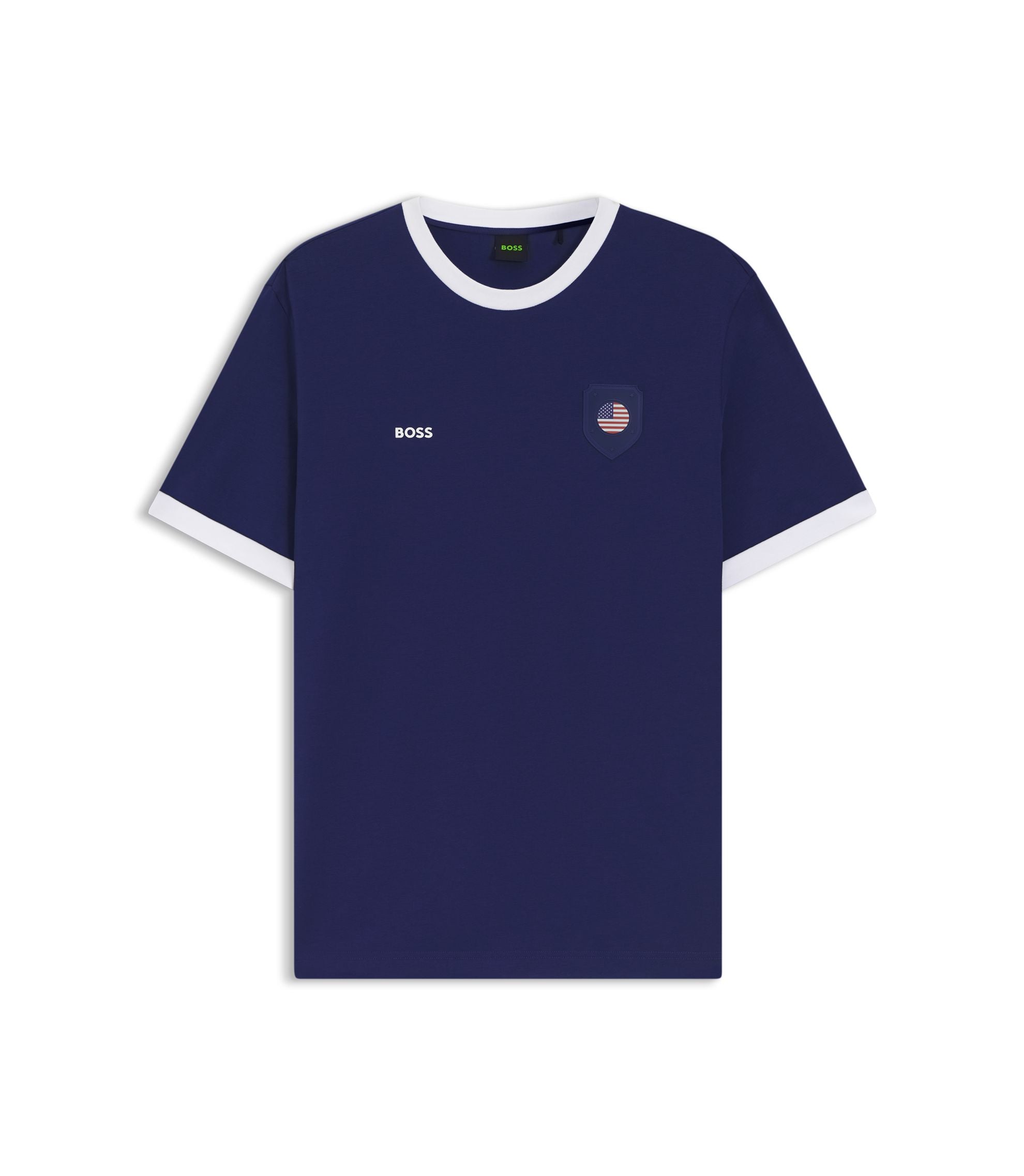 Boss Stretch Cotton T Shirt With Country Flag And Logo Usa Blue