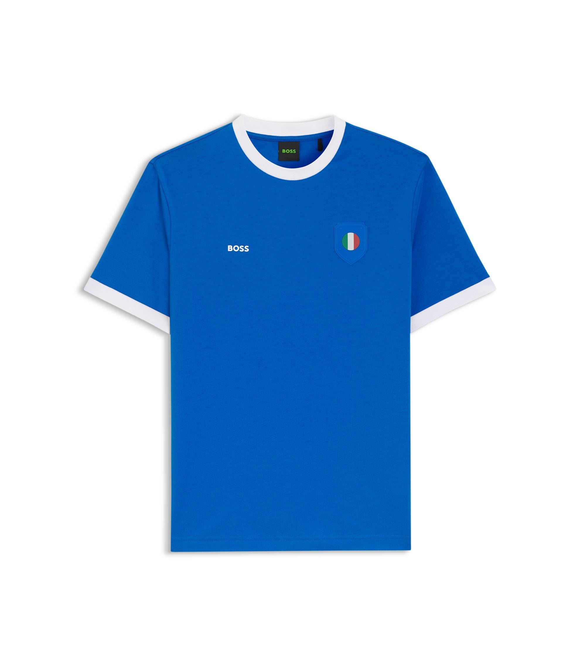 Boss Stretch Cotton T Shirt With Country Flag And Logo Italy