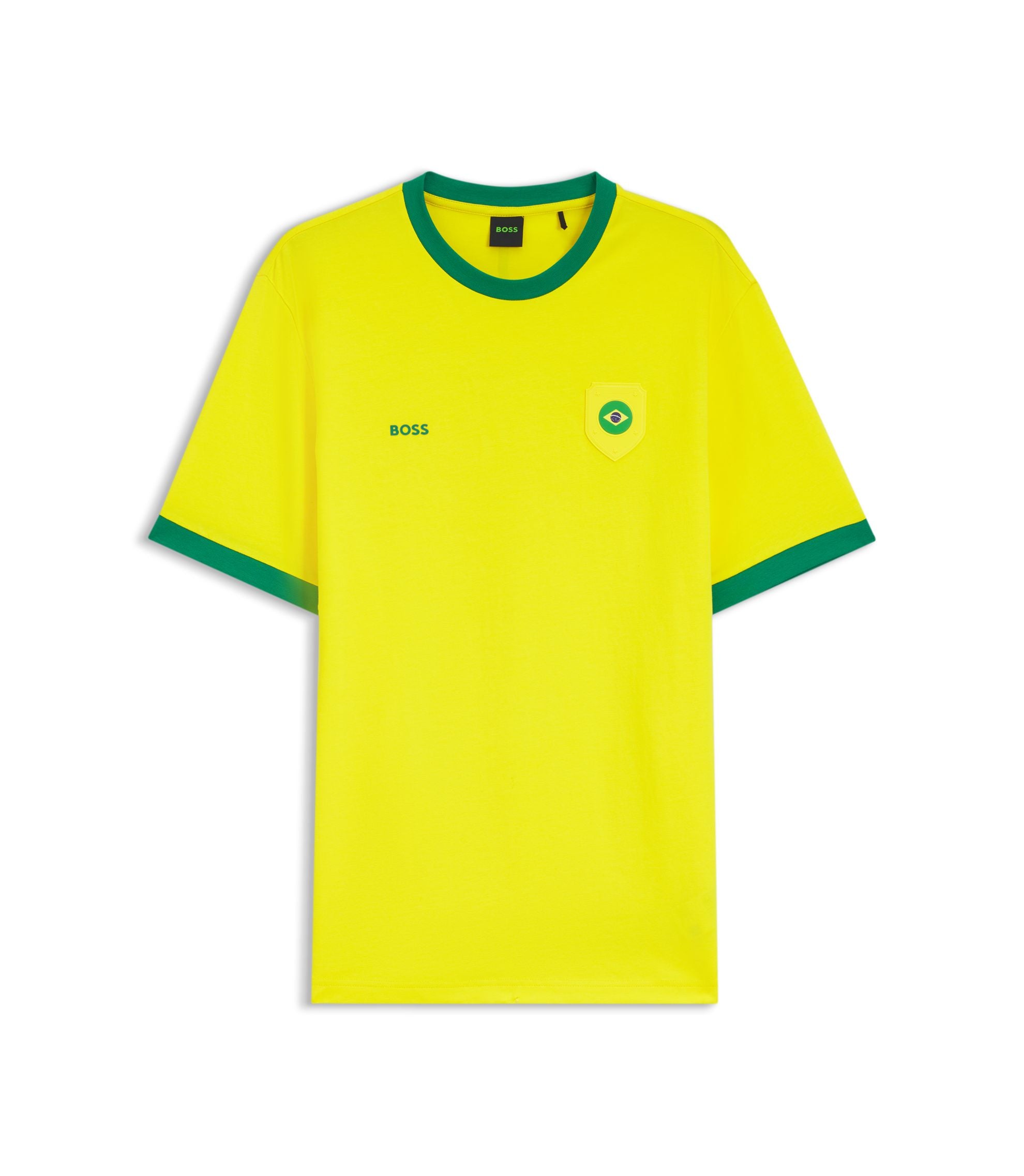 Boss Stretch Cotton T Shirt With Country Flag And Logo Brazil