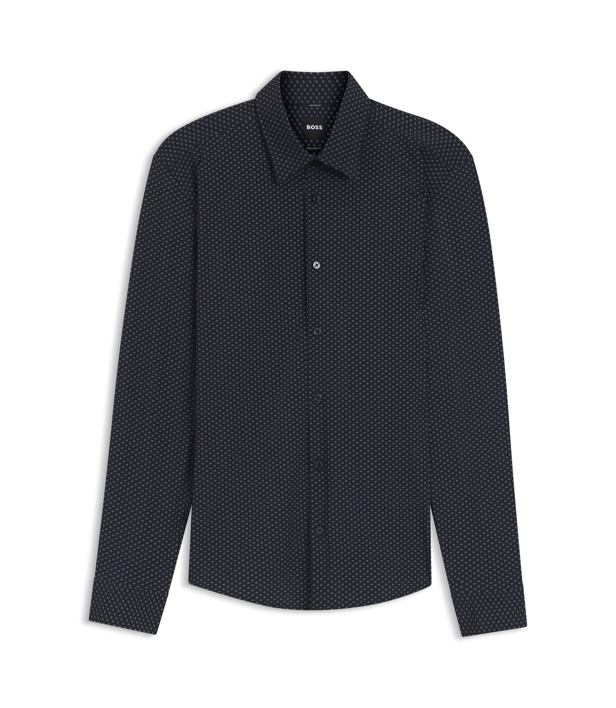 Boss Printed Regular Fit Shirt In Performance Stretch Jersey Dark Blue
