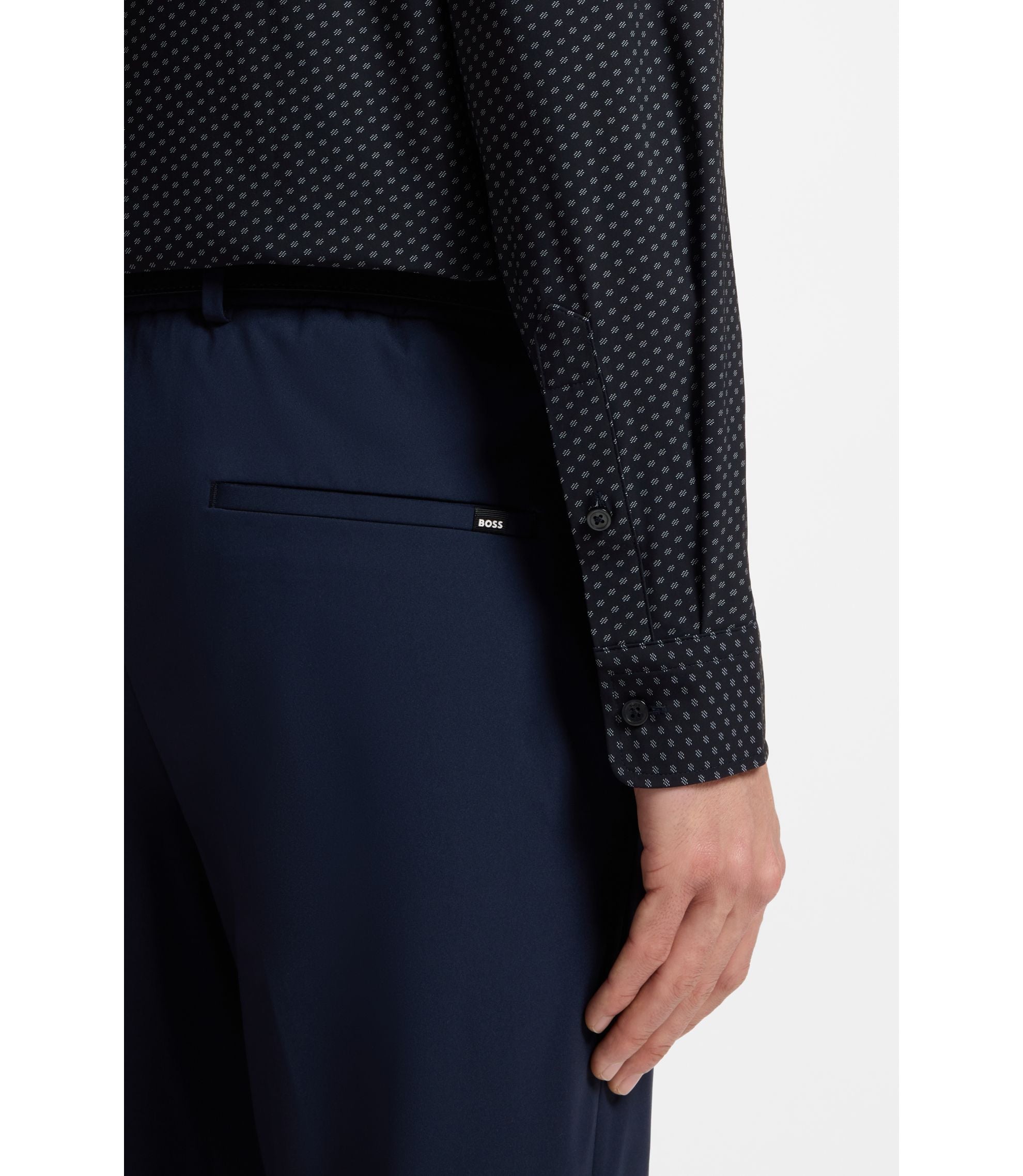 Boss Printed Regular Fit Shirt In Performance Stretch Jersey Dark Blue