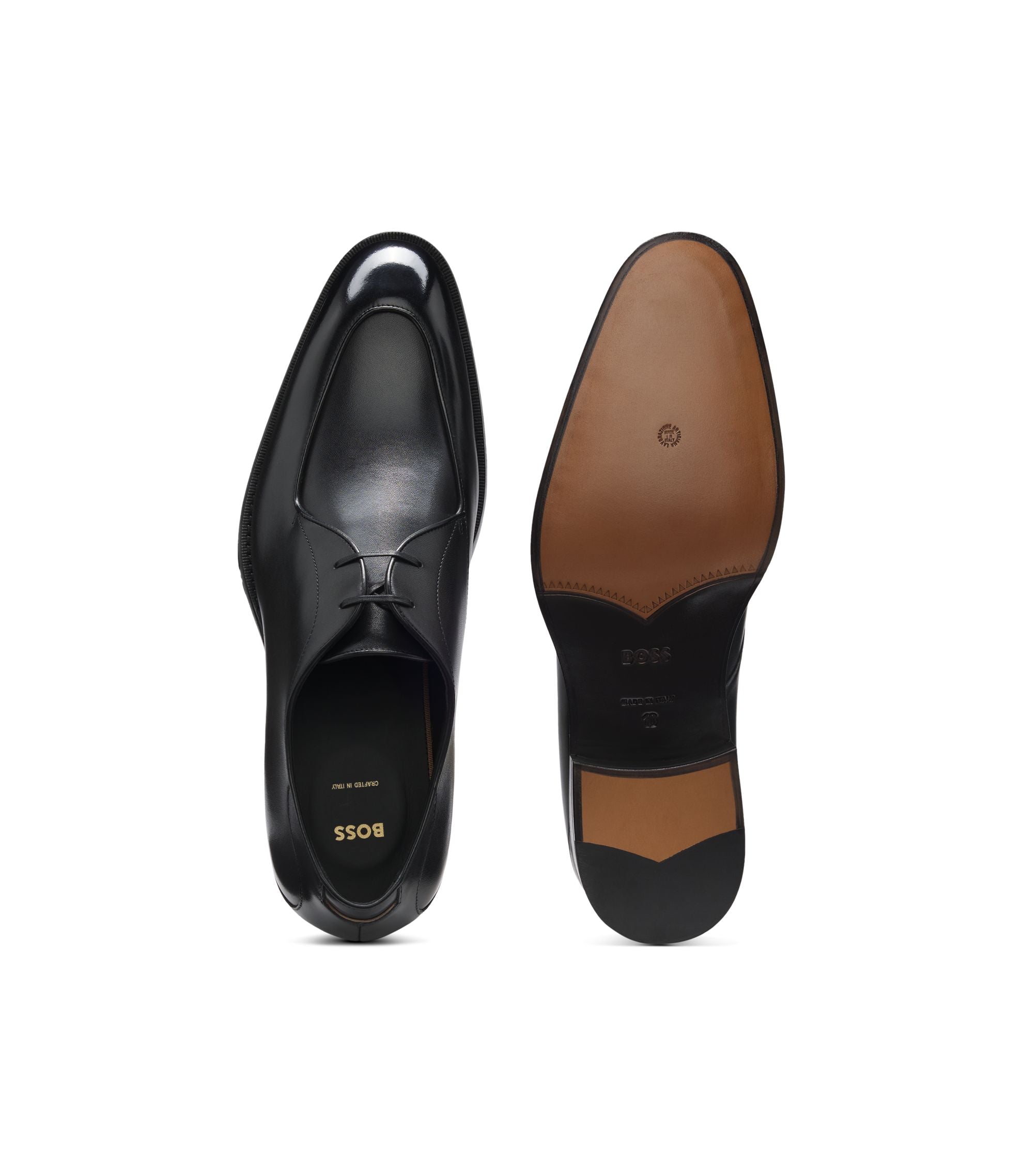 Boss Brushed Leather Derby Shoes With Apron Toe Black Black