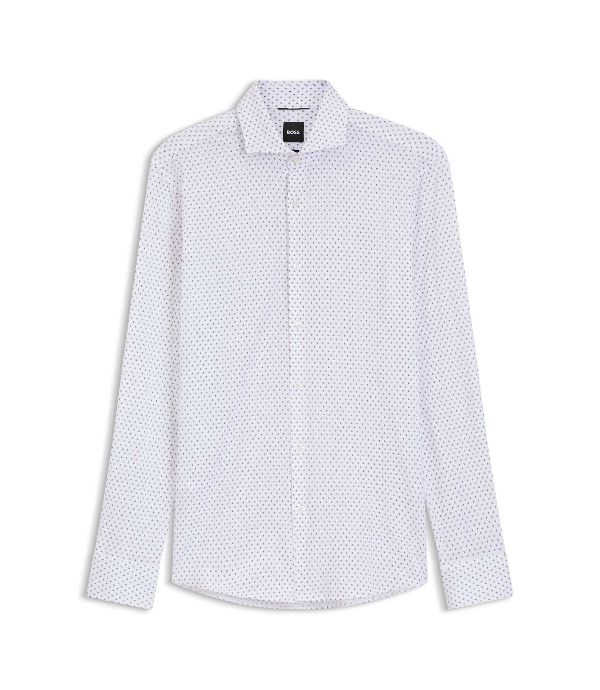 Boss Printed Slim Fit Shirt In Performance Stretch Jersey Light Blue