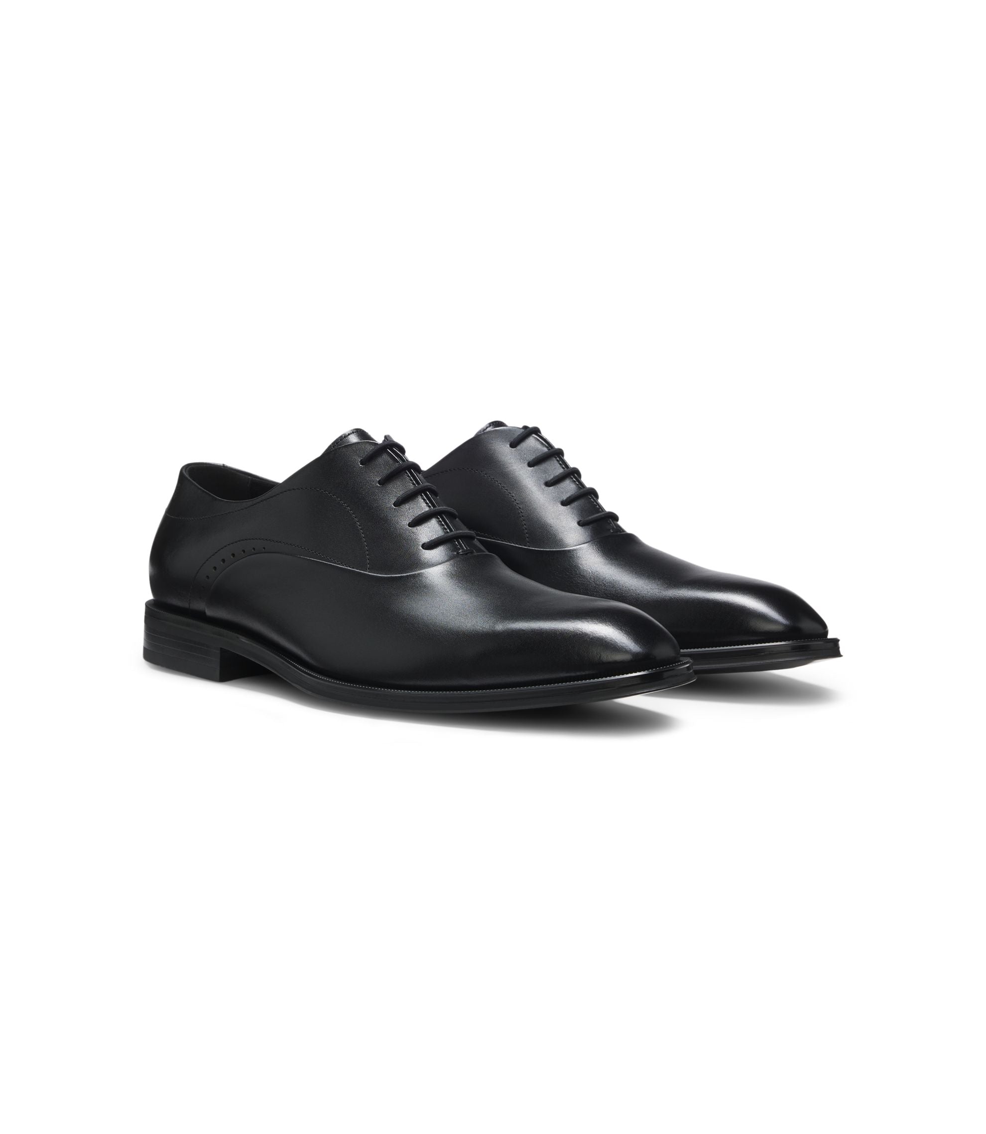 Boss Leather Oxford Shoes With Perforated Details Black Black