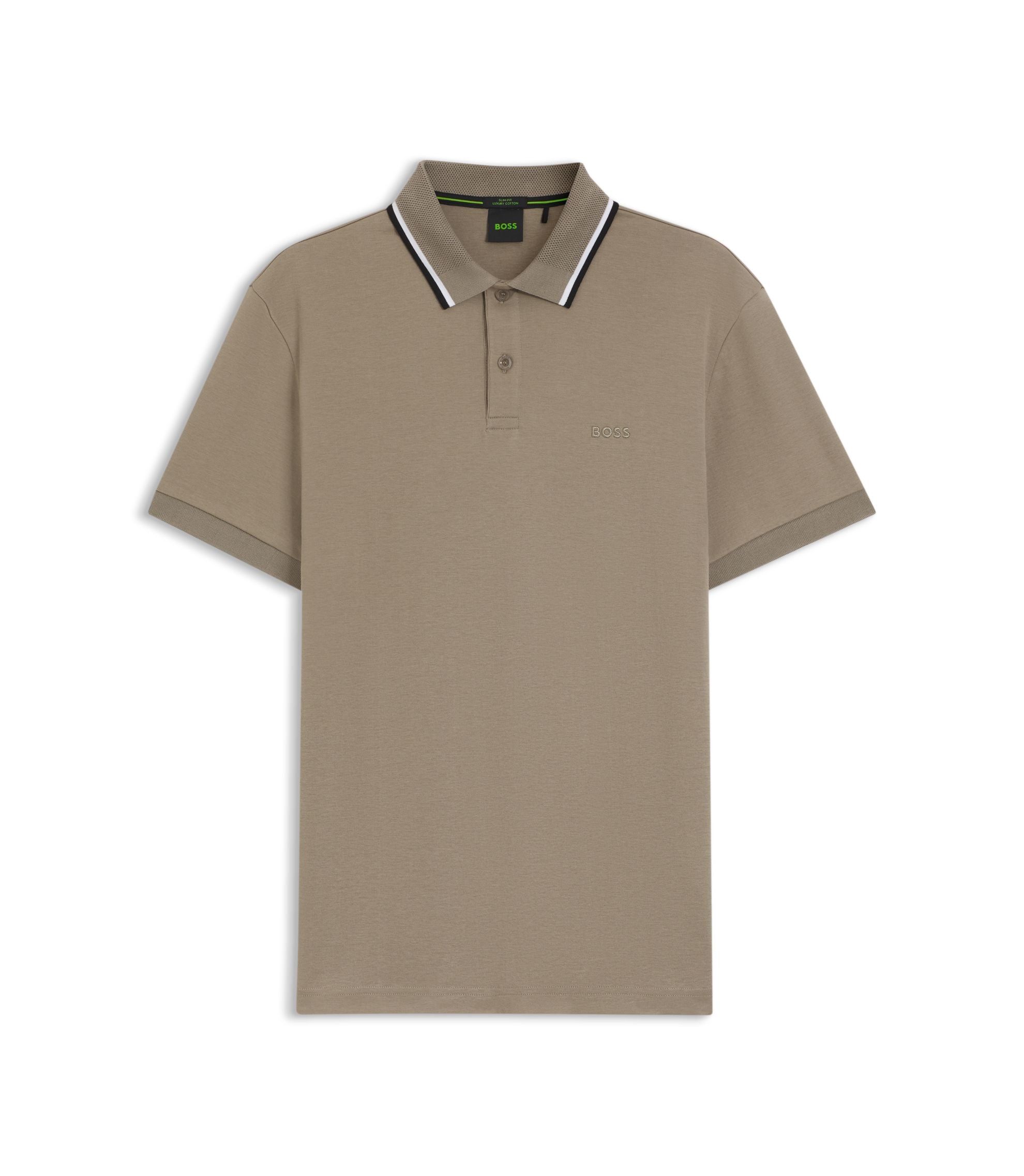 Boss Paddy Slim Fit Polo Shirt In Interlock Cotton Light Green