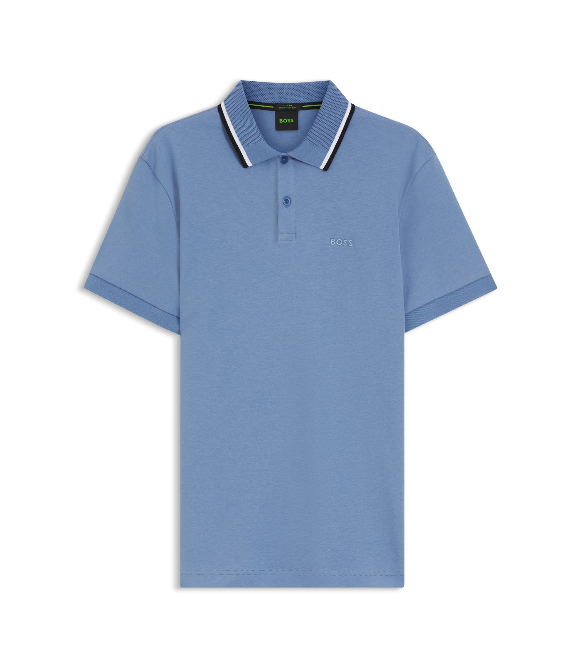 Boss Paddy Slim Fit Polo Shirt In Interlock Cotton Light Blue