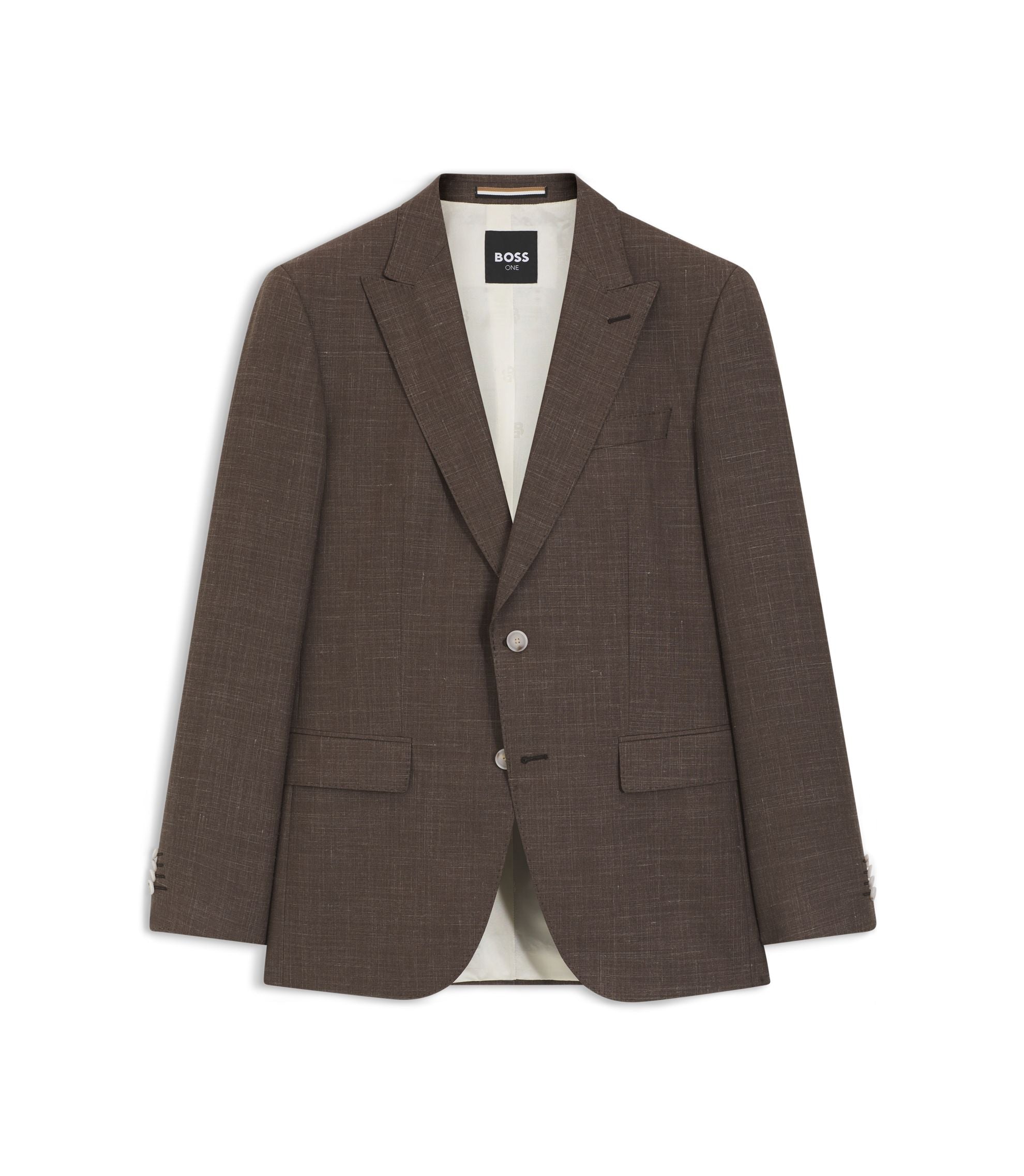 Boss Slim Fit Jacket In Virgin Wool Silk And Linen Dark Brown