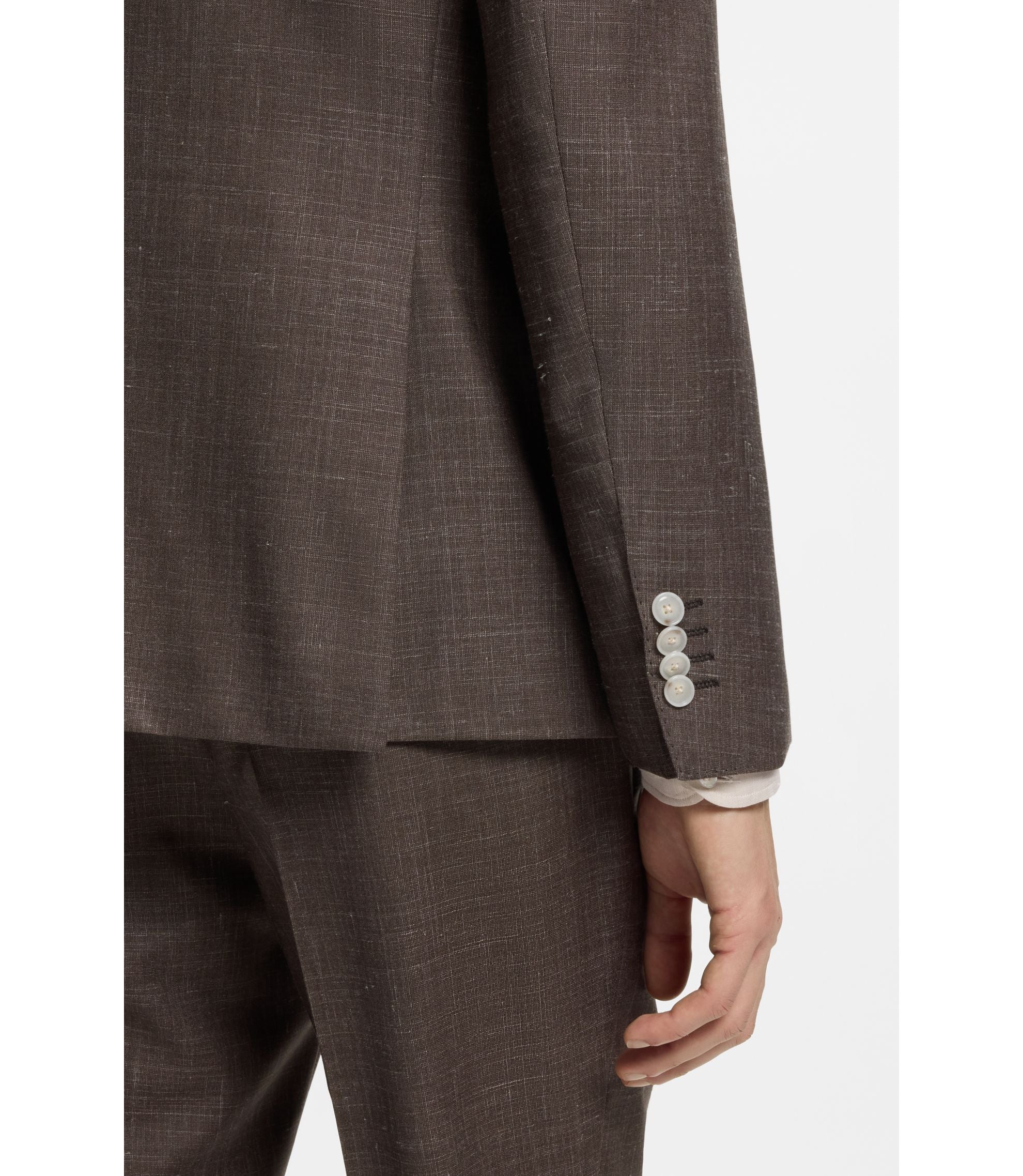 Boss Slim Fit Jacket In Virgin Wool Silk And Linen Dark Brown