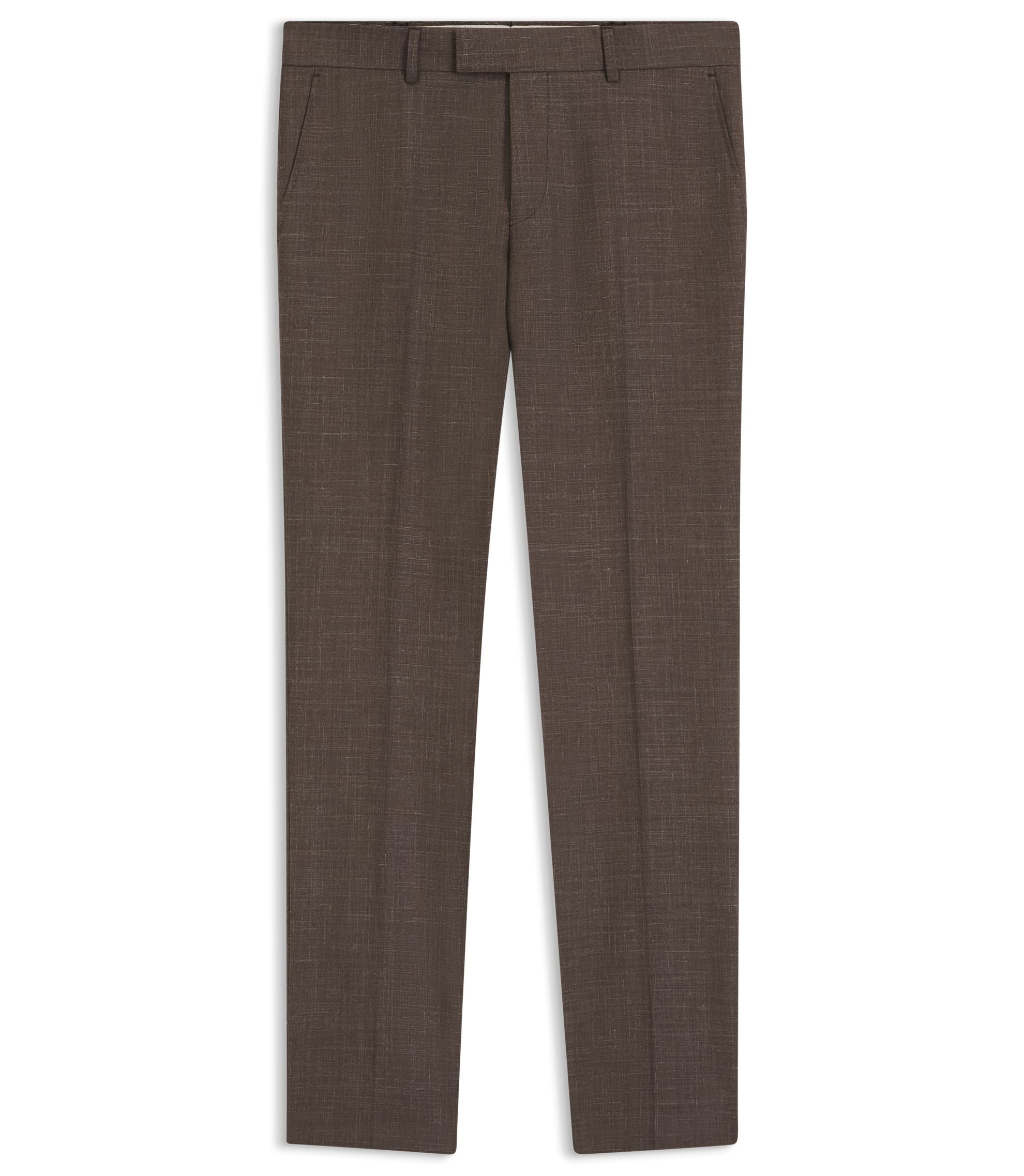 Boss Slim Fit Trousers In Virgin Wool Silk And Linen Dark Brown