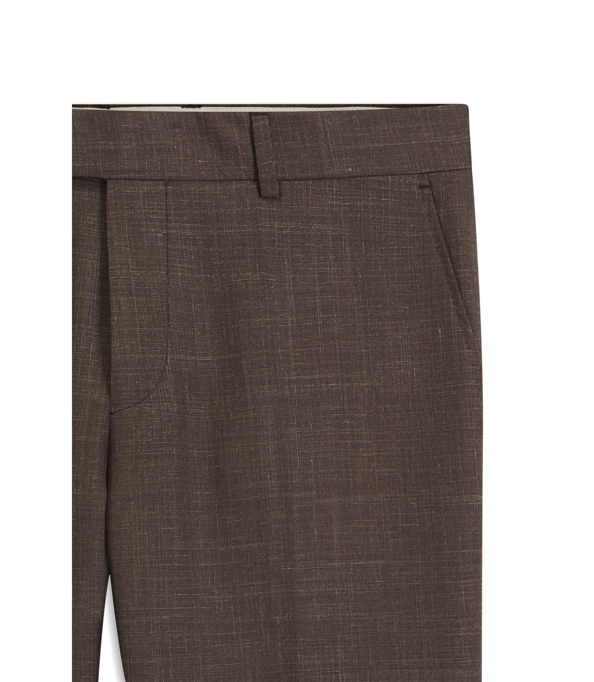 Boss Slim Fit Trousers In Virgin Wool Silk And Linen Dark Brown