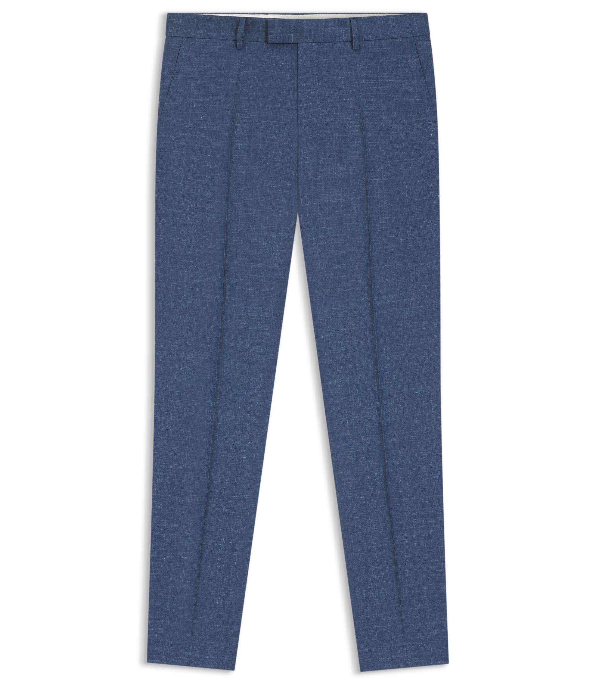 Boss Slim Fit Trousers In Virgin Wool Silk And Linen Light Blue