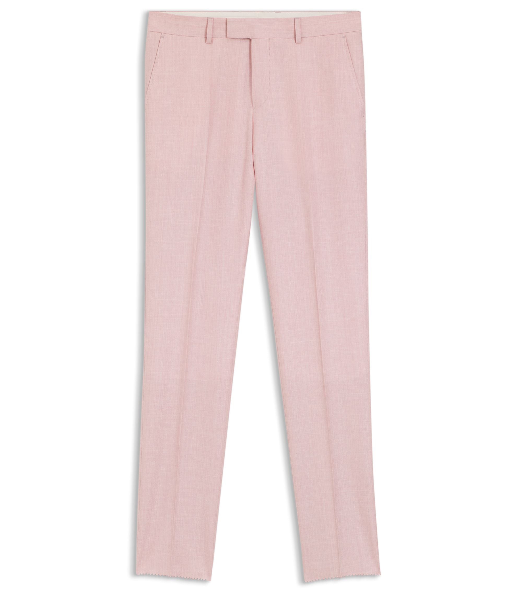 Boss Slim Fit Trousers In Virgin Wool Silk And Linen Light Pink