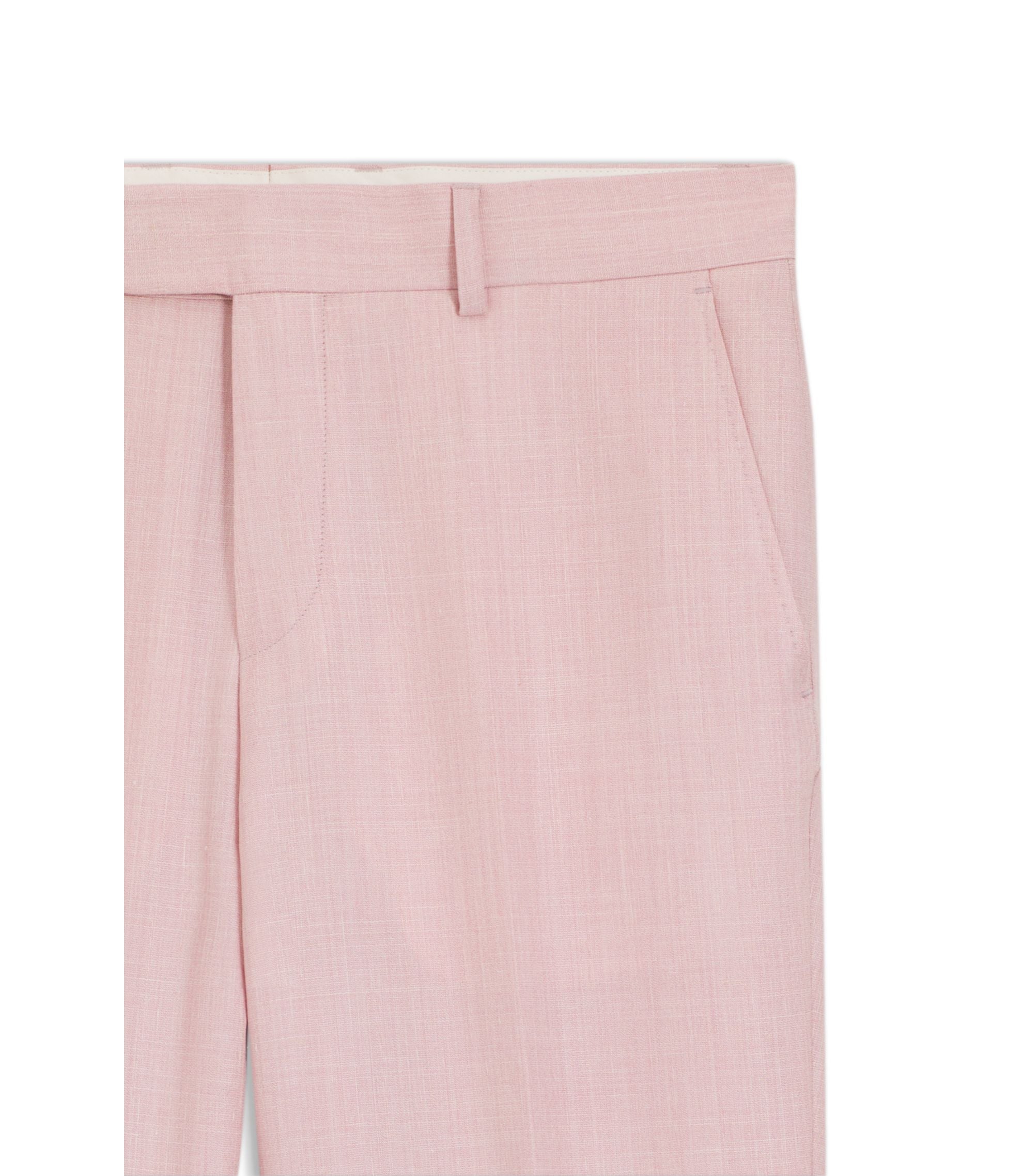 Boss Slim Fit Trousers In Virgin Wool Silk And Linen Light Pink