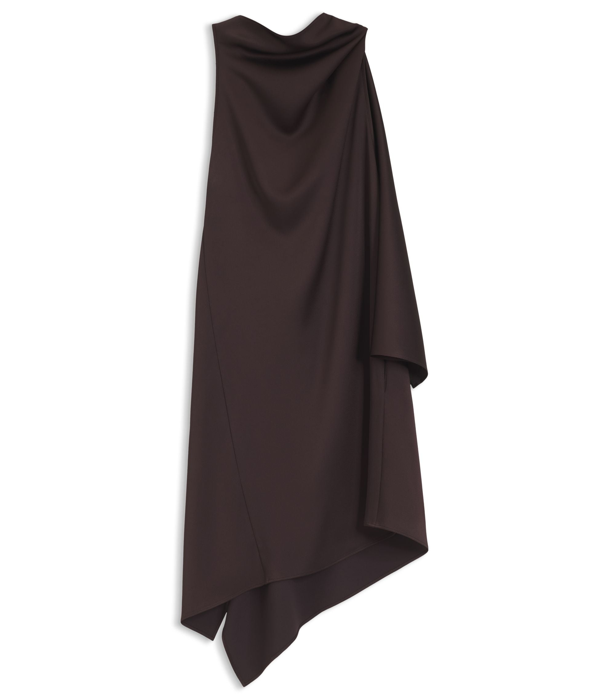 Boss High Shine Asymmetric Dress With Drape Neck Dark Brown Women's