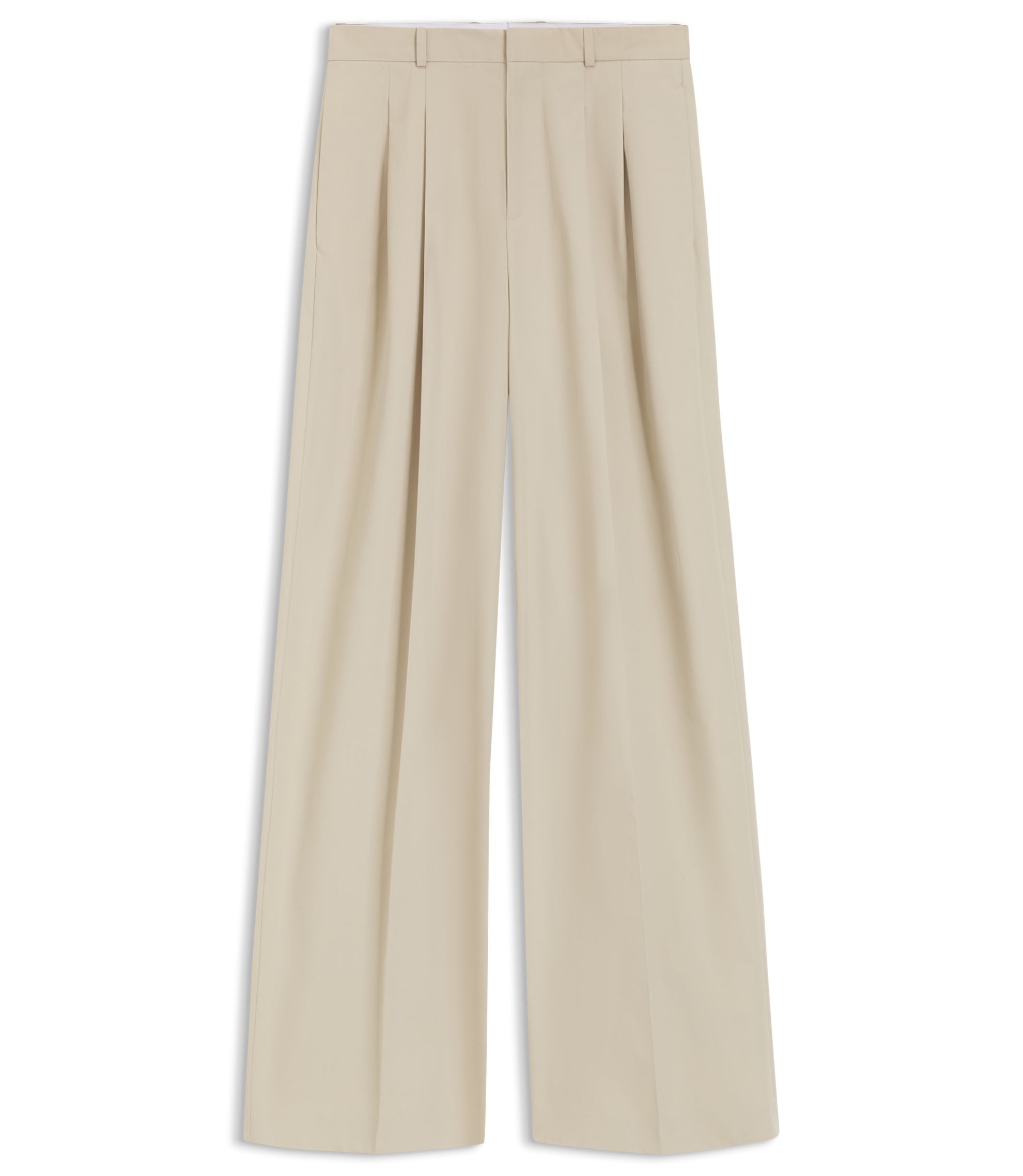Boss Wide Leg Trousers In Cotton With Stretch Light Beige Women's