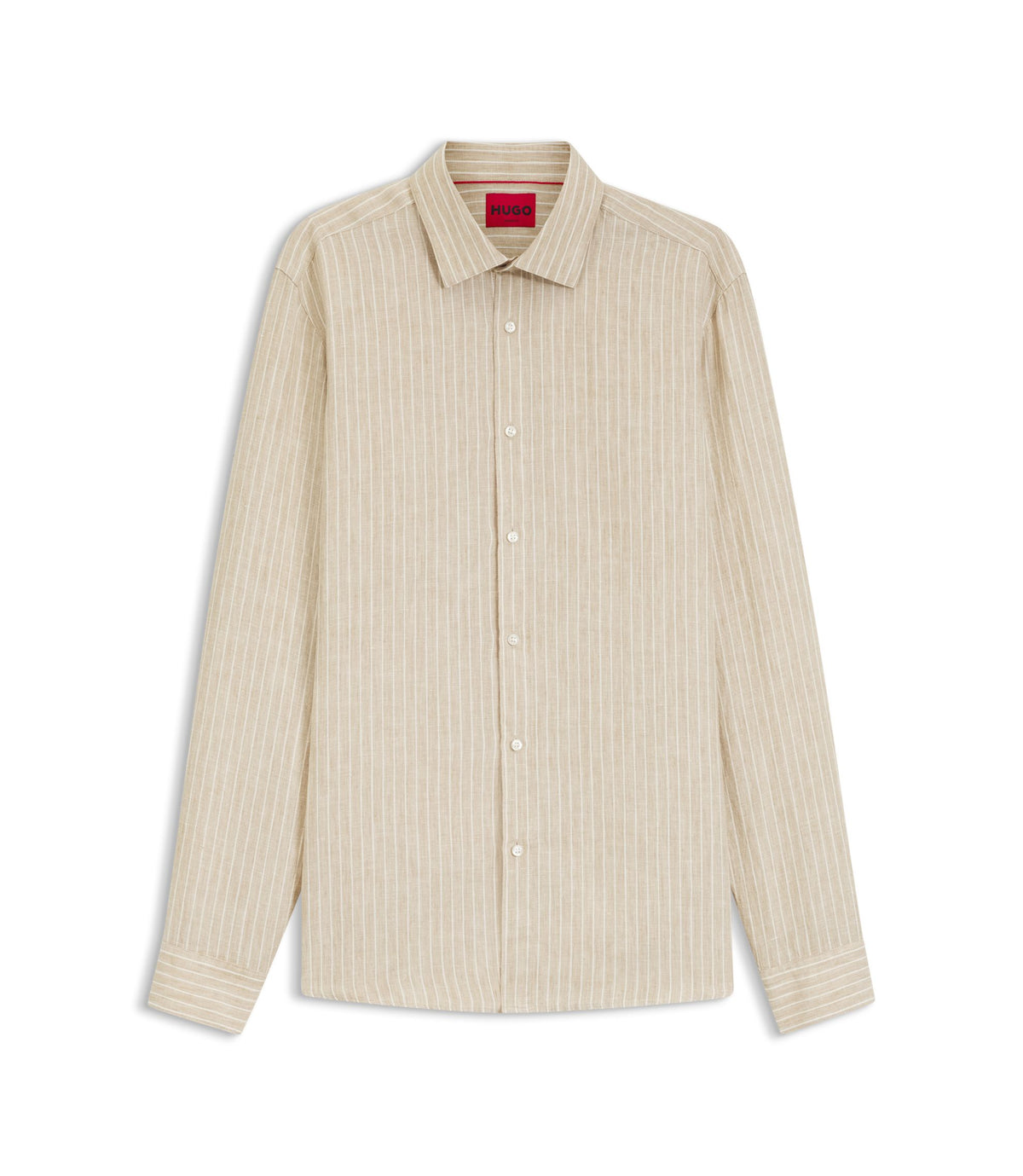 Hugo Modern Fit Shirt In Striped Linen Beige