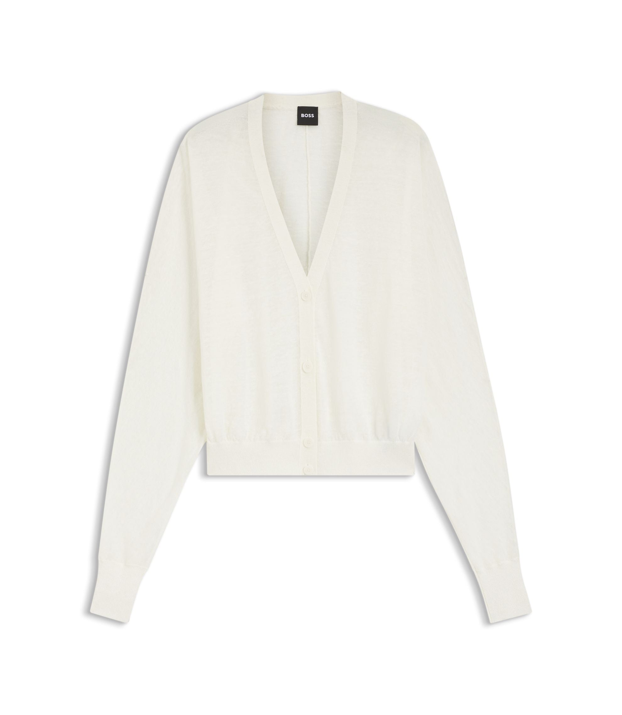 Boss Linen Cotton Cardigan With Buttoned Front White Women's