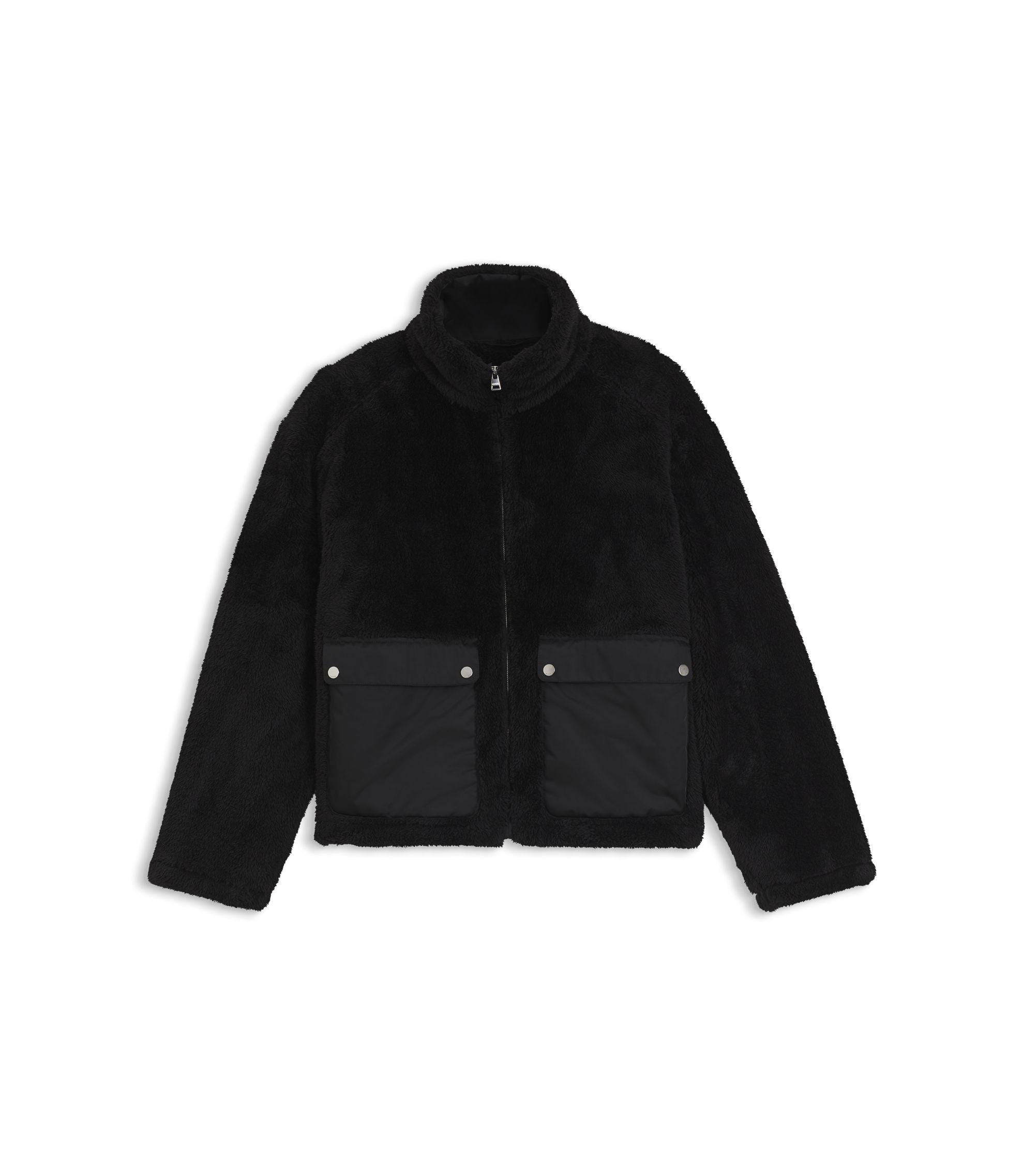 Hugo Faux Fur Coat With Contrasting Patch Pockets Black Women's