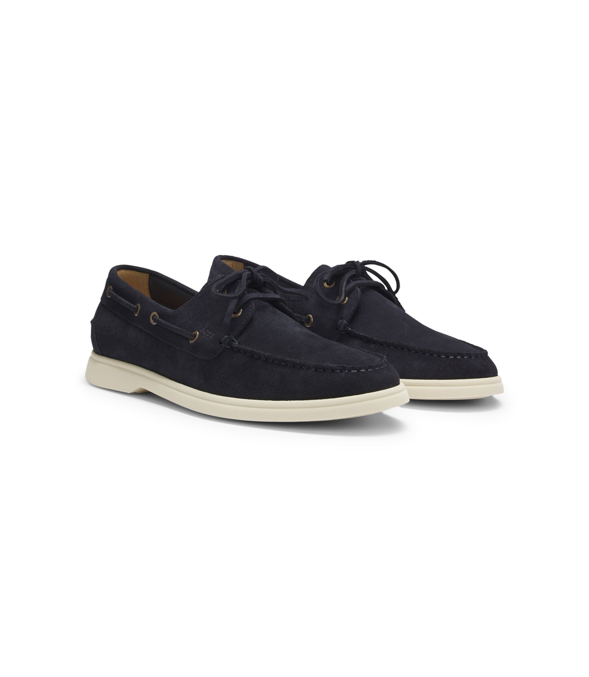 Boss Lace Detail Boat Shoes In Suede Dark Blue Dark Blue