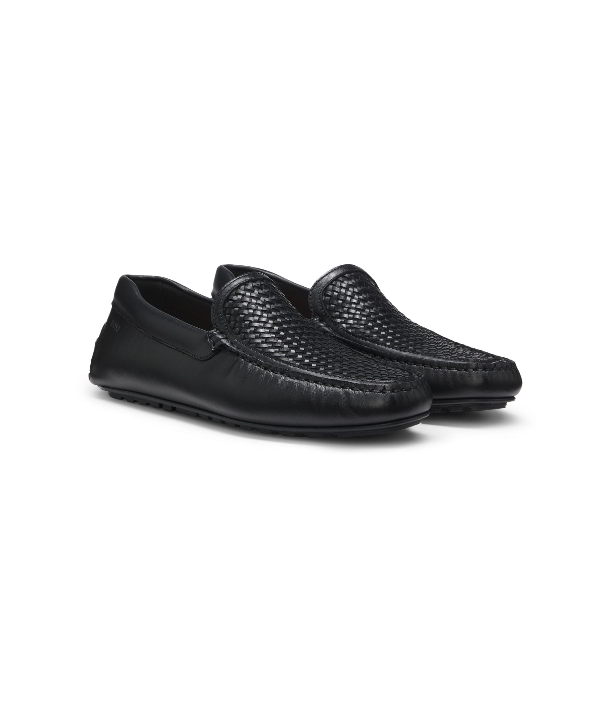 Boss Leather Moccasins With Woven Vamp Black Black