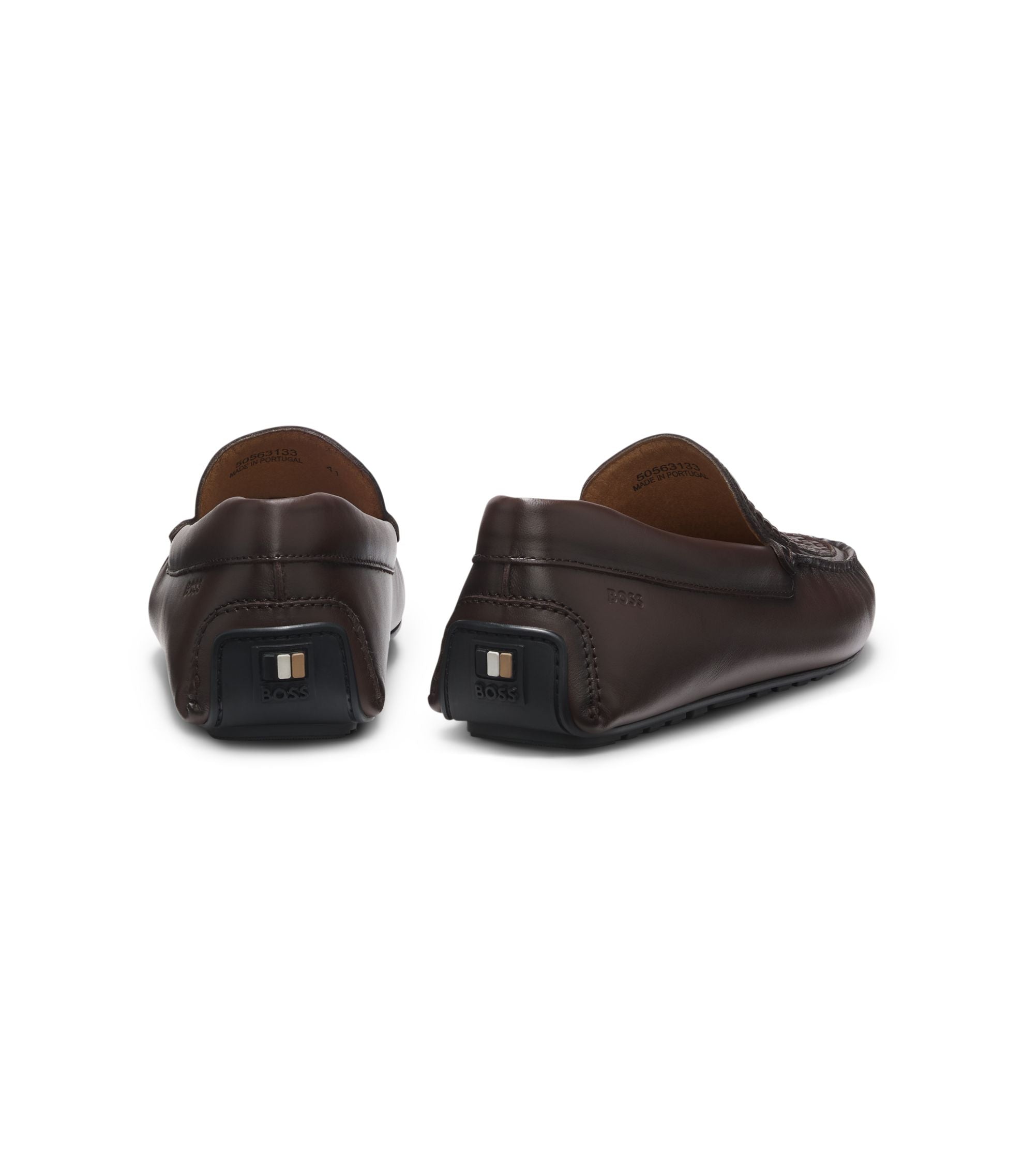 Boss Leather Moccasins With Woven Vamp Dark Brown Dark Brown