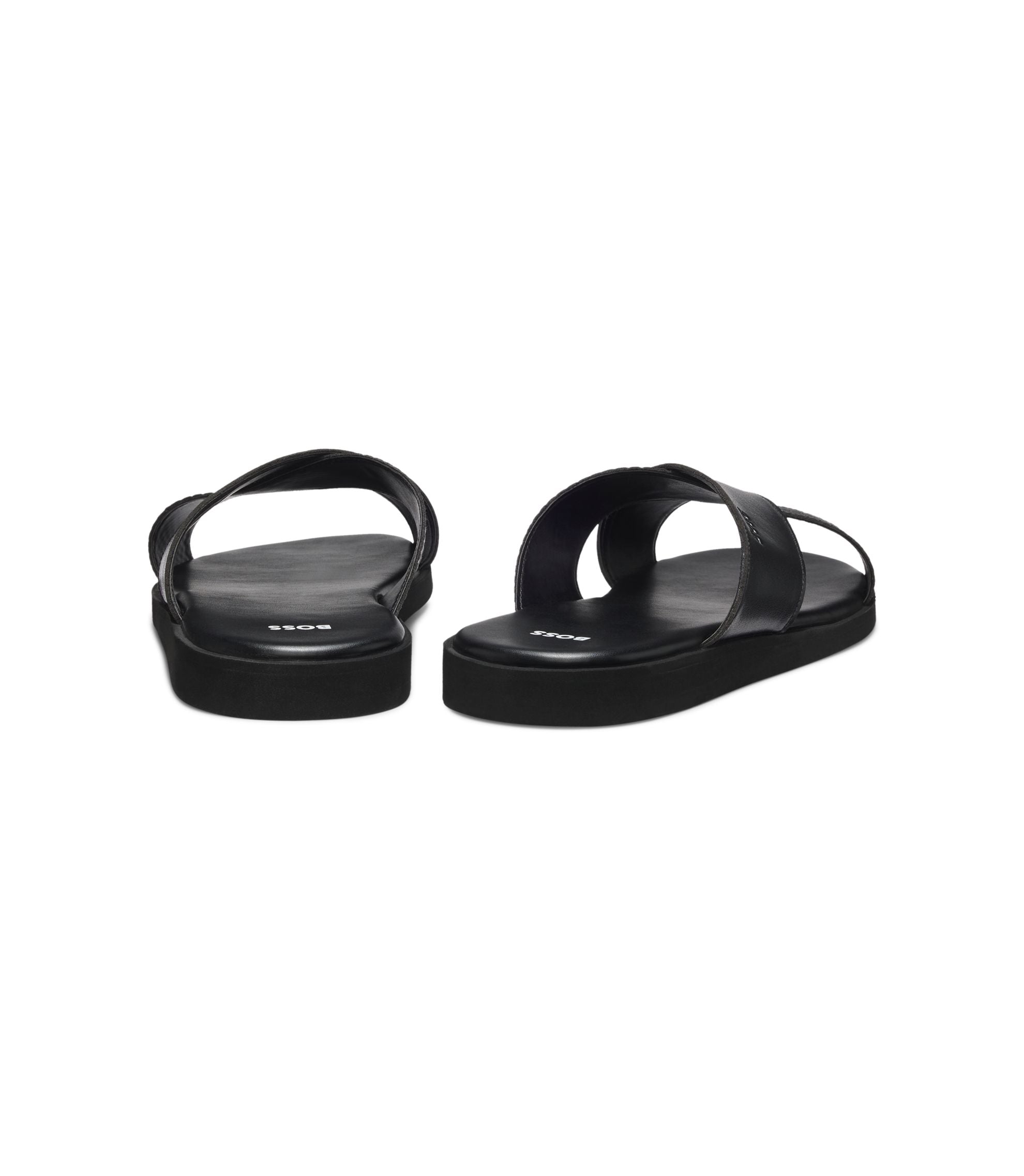 Boss Faux Leather Slides With Plain And Patterned Straps Black Black