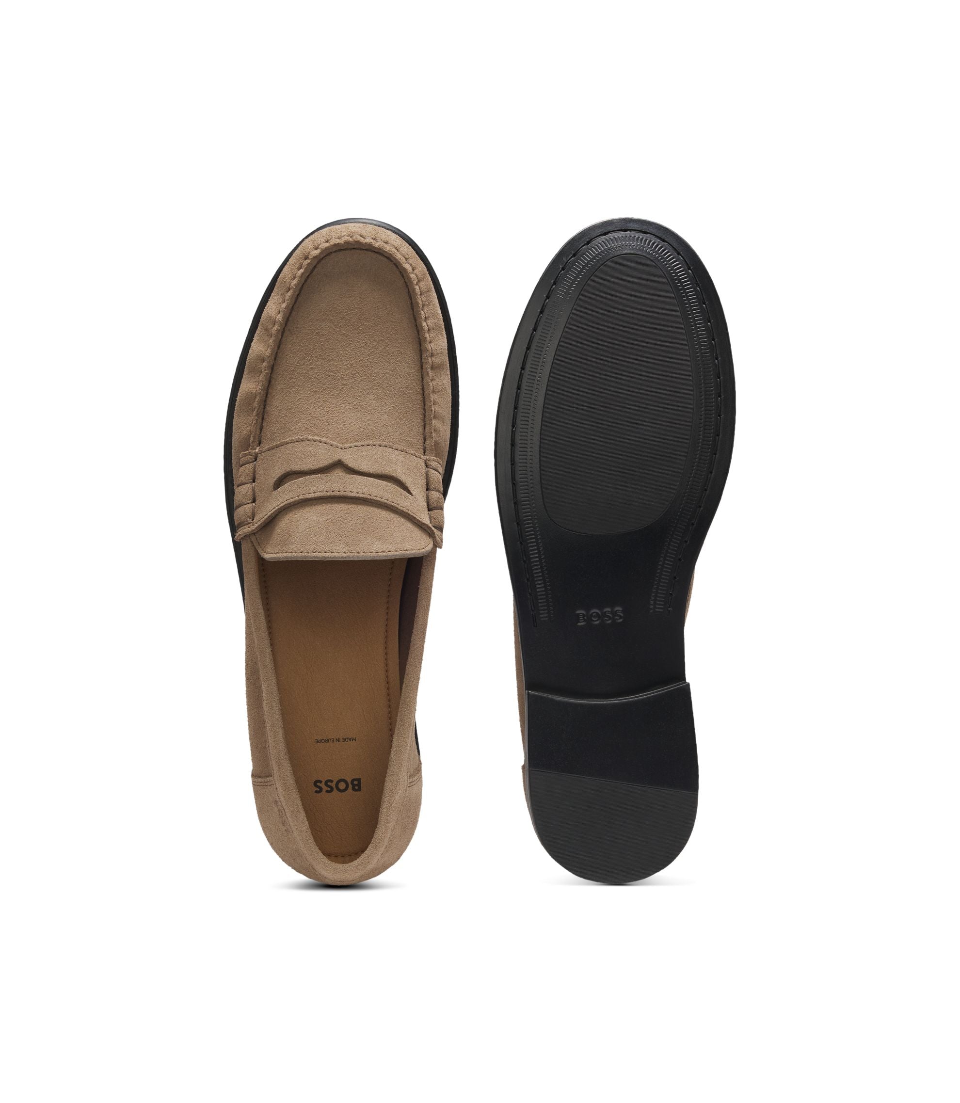 Boss Penny Trim Moccasins In Suede Beige Beige