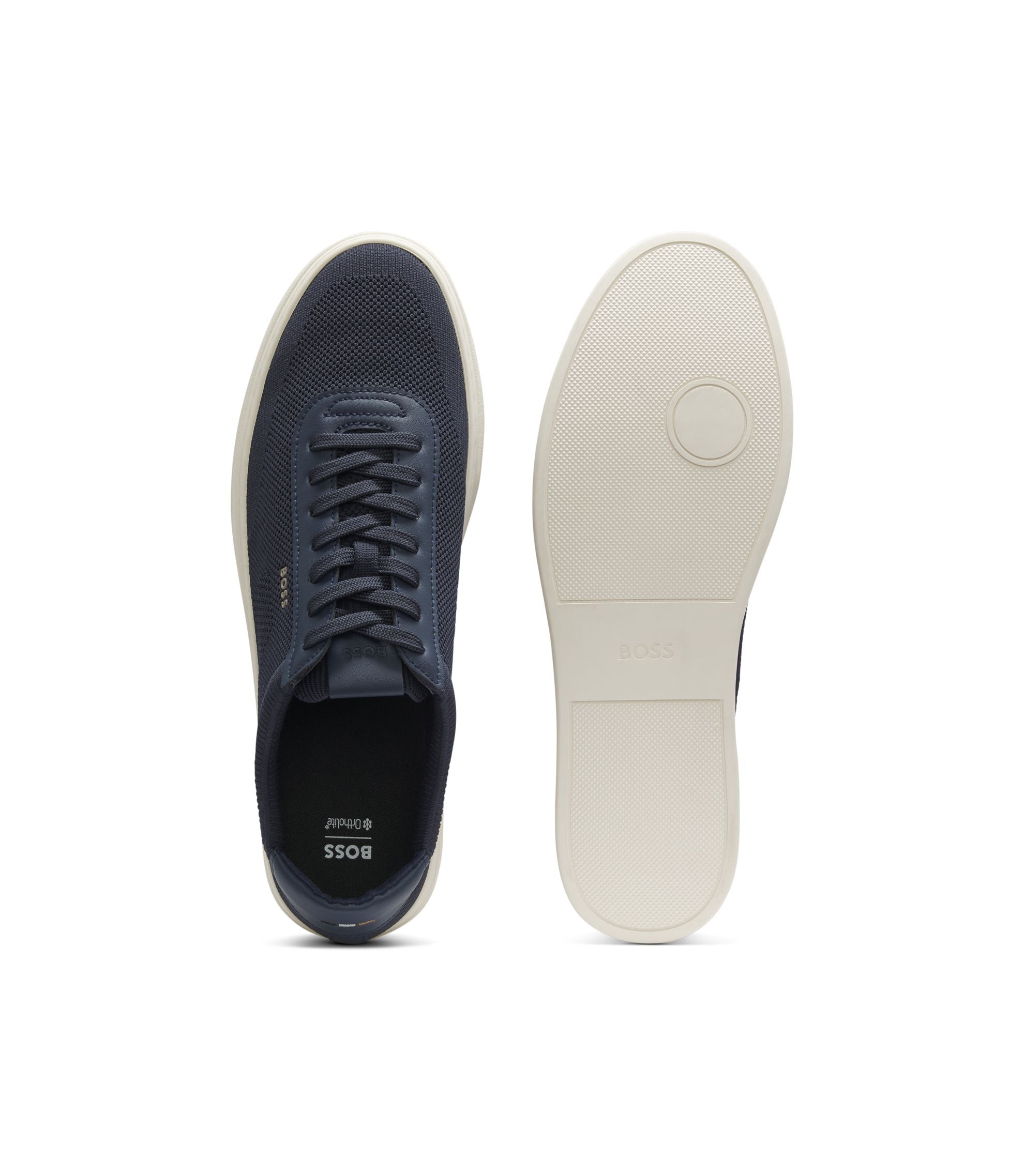 Boss Lace Up Trainers With Knitted Uppers And Leather Trims Dark Blue Dark Blue