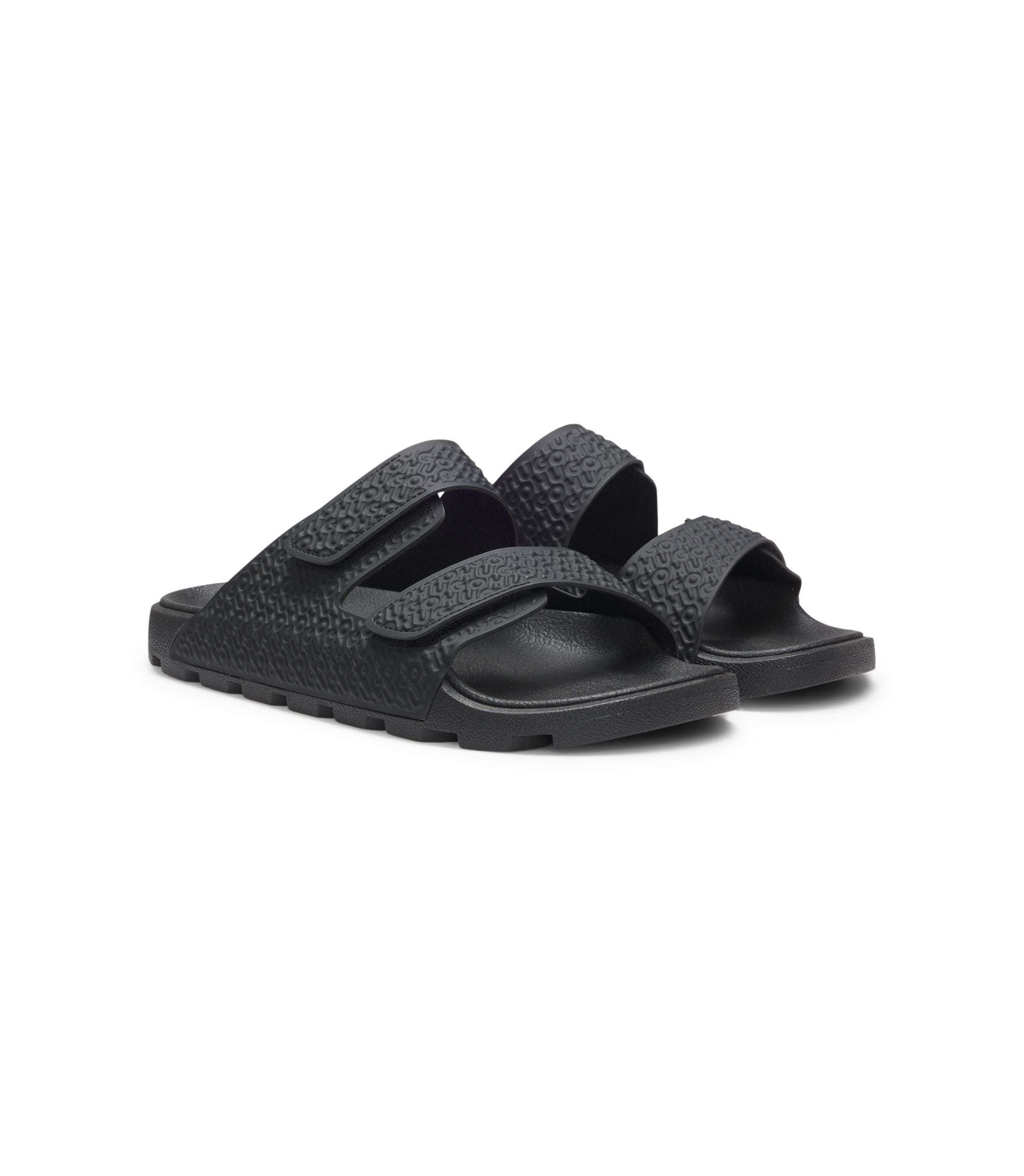 Hugo Monogram Sandals With Riptape Straps Black Black