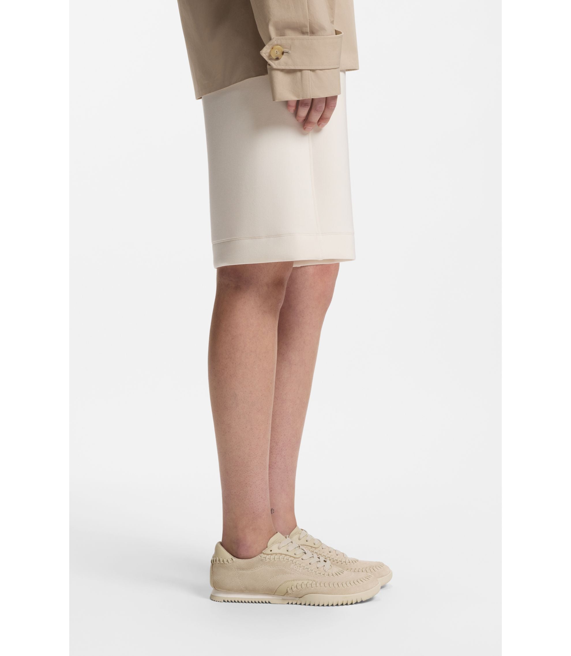 Boss Suede Leather Trainers With Whipstitching Light Beige Womens Light Beige