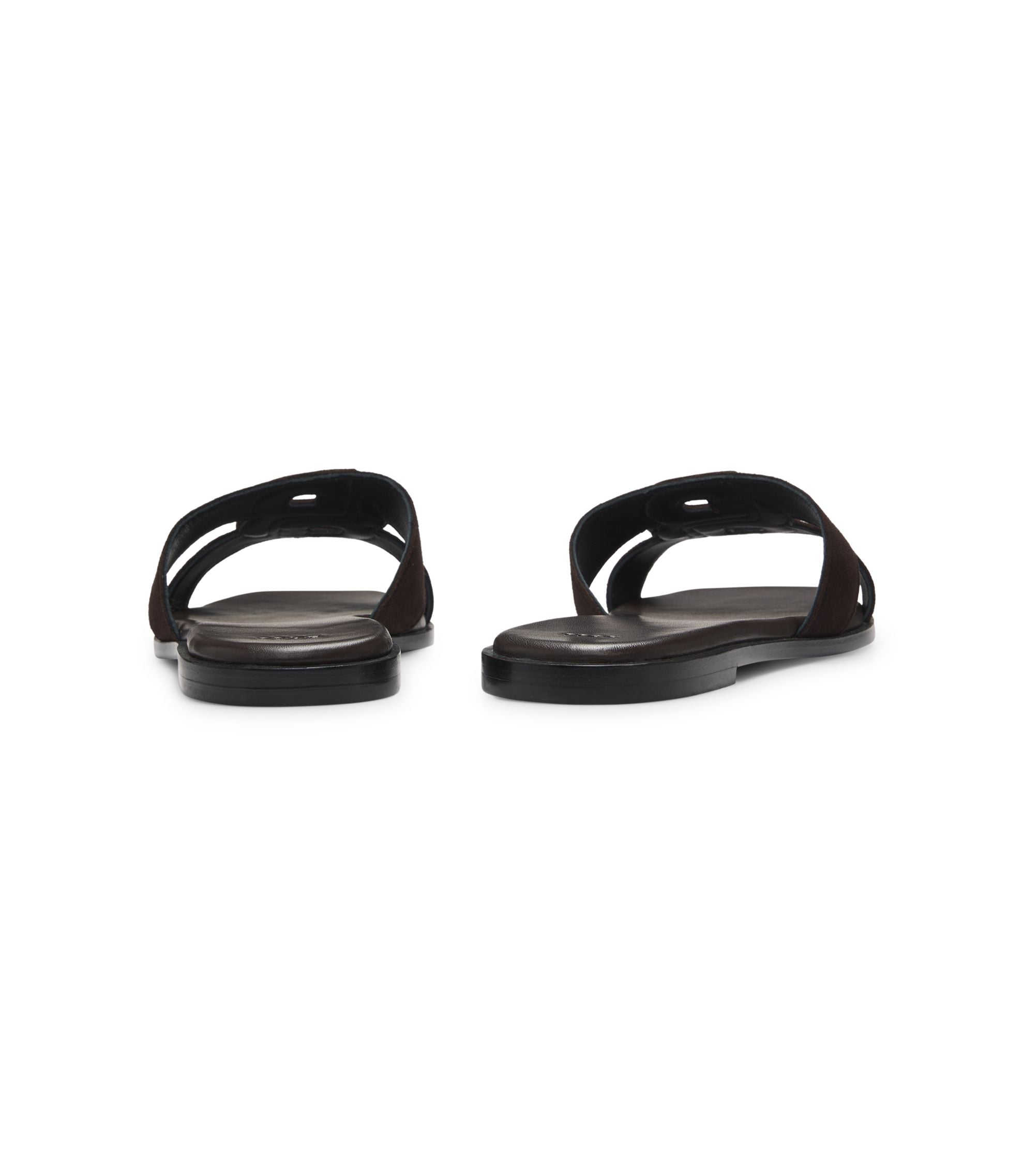 Boss Suede Slides With Stitched Double B Monogram Dark Brown Womens Dark Brown