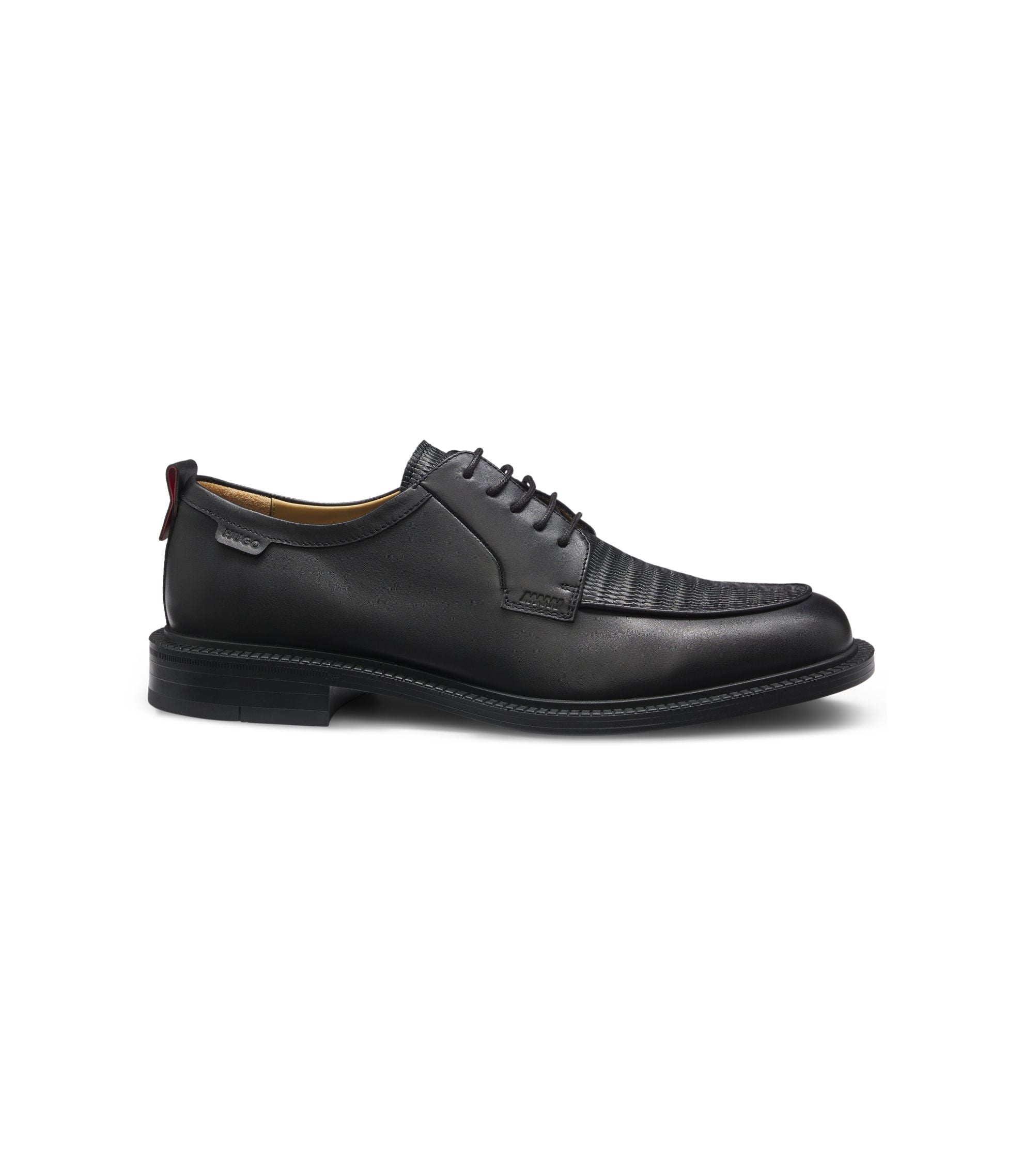 Hugo Derby Shoes In Leather With Straw Print Vamp Black Black