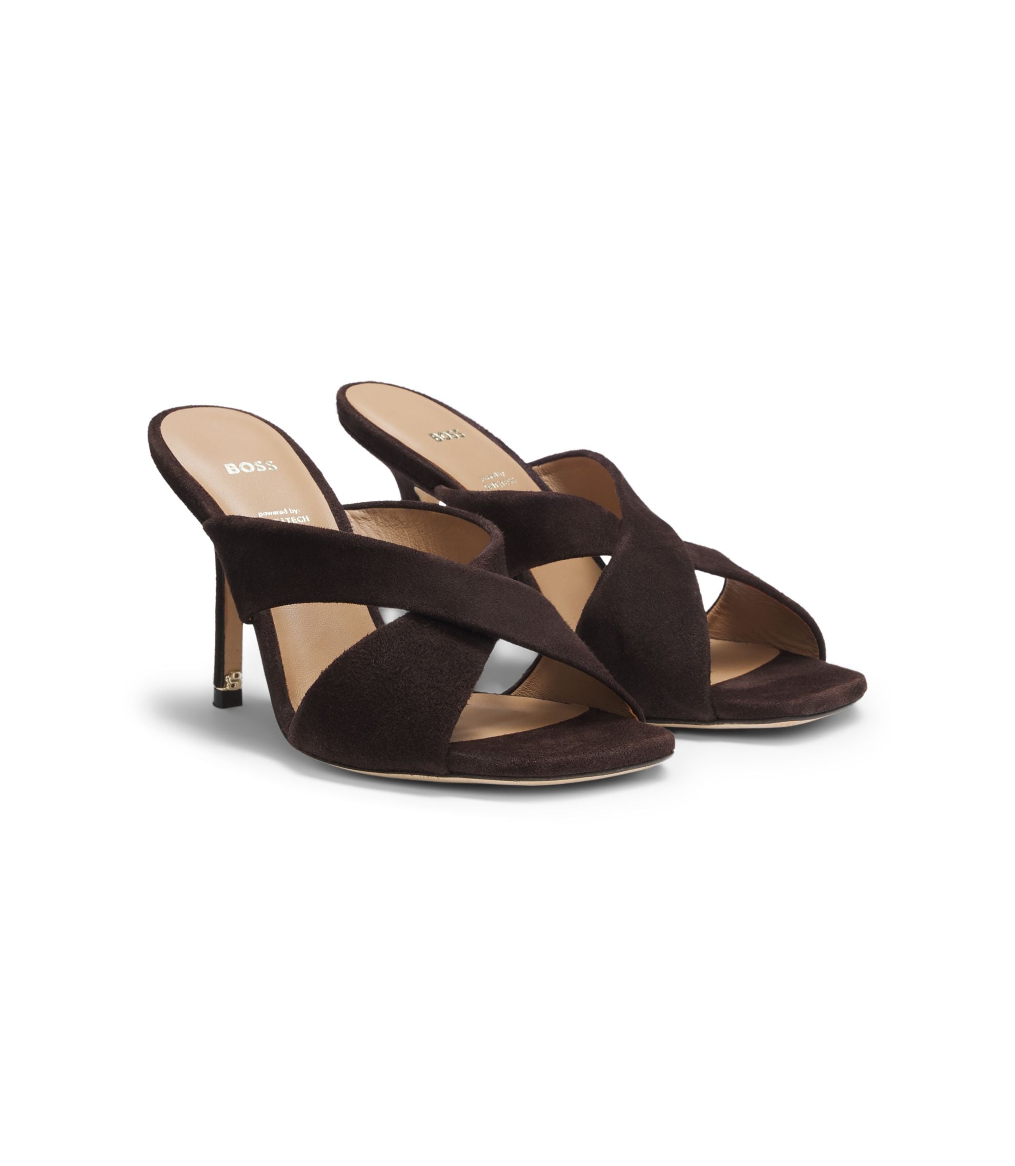 Boss Suede Sandals With Crossover Straps Dark Brown Womens Dark Brown