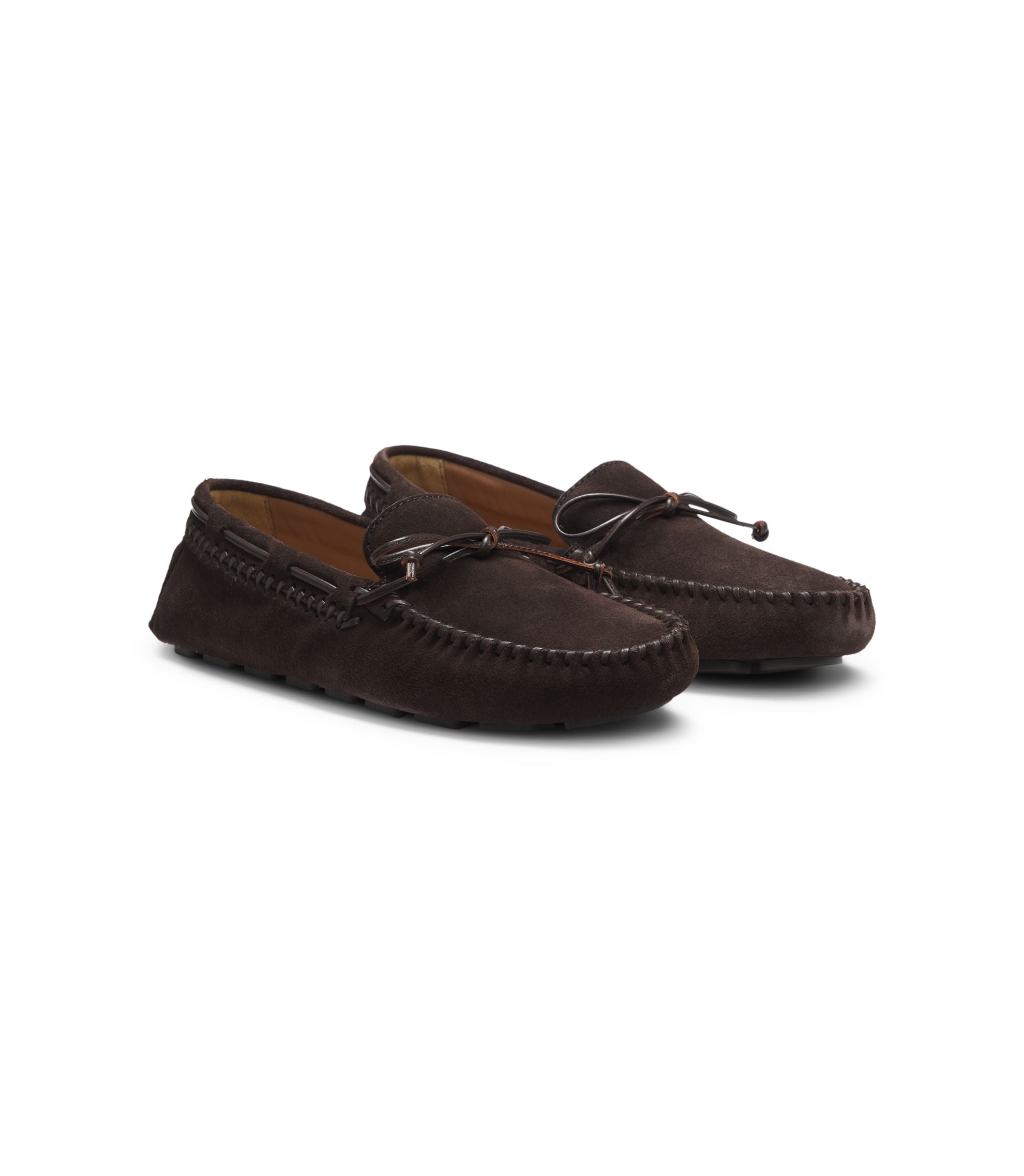 Boss Suede Moccasins With Whipstitching Dark Brown Womens Dark Brown