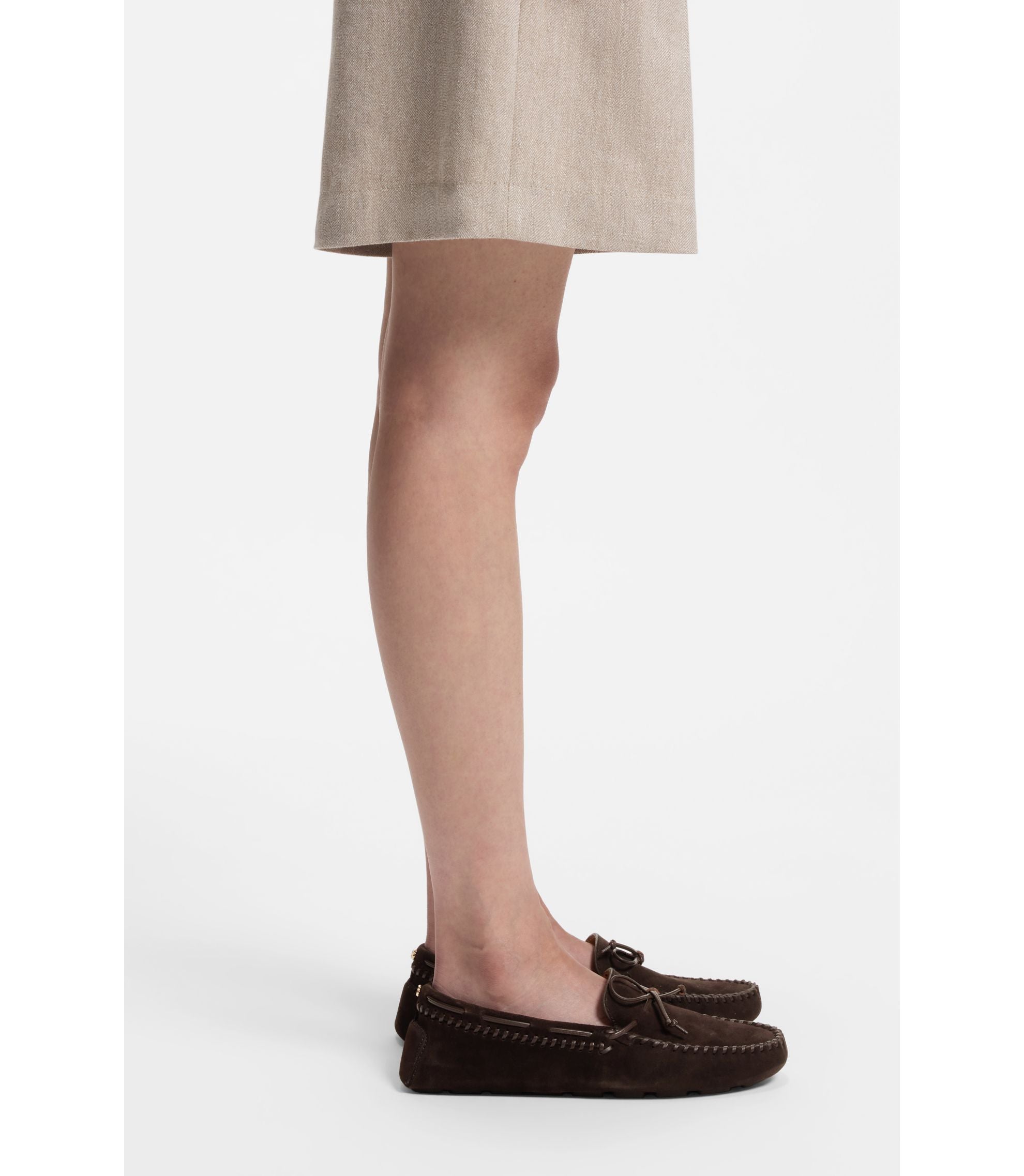 Boss Suede Moccasins With Whipstitching Dark Brown Womens Dark Brown