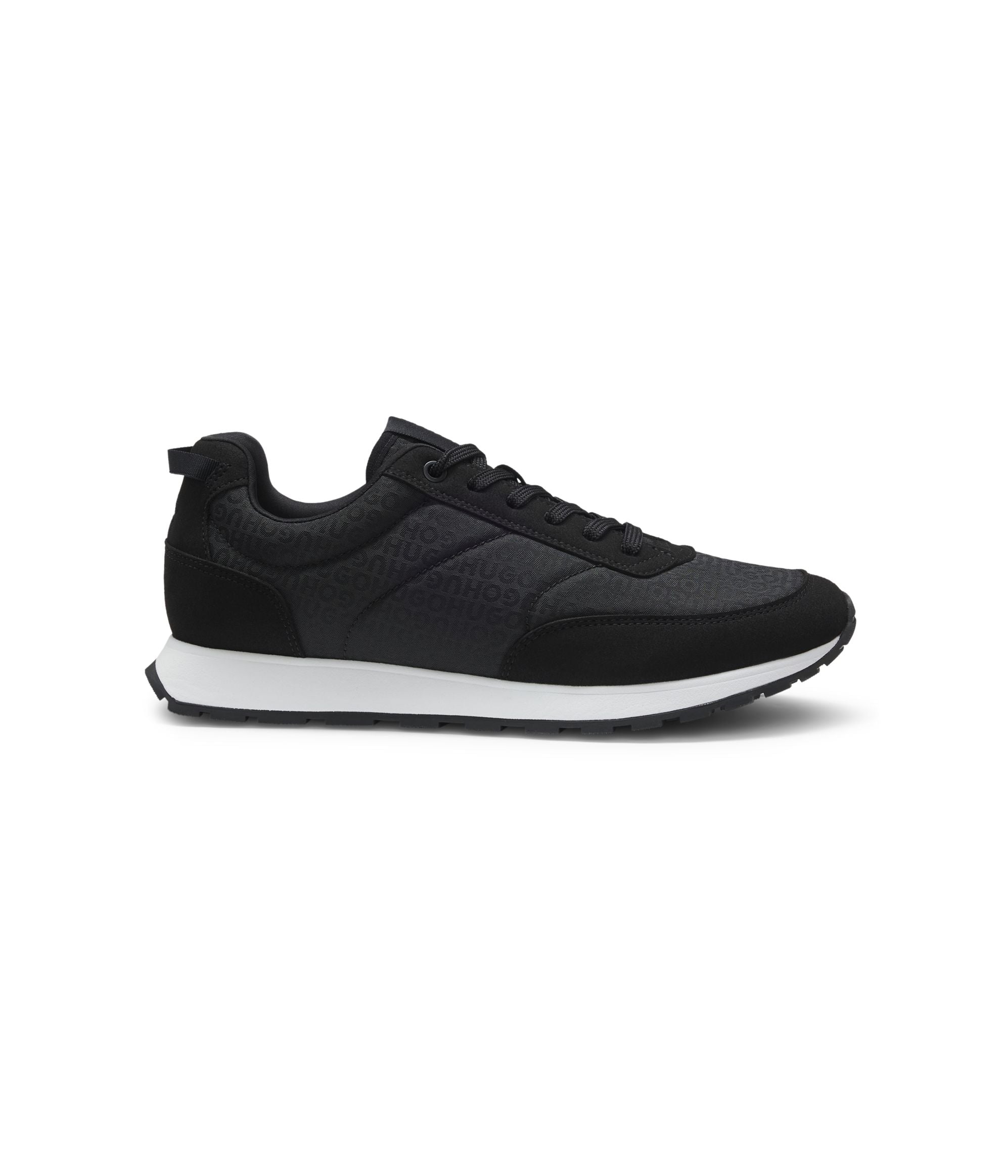 Hugo Running Inspired Trainers With Monogram Jacquard Uppers Black Black