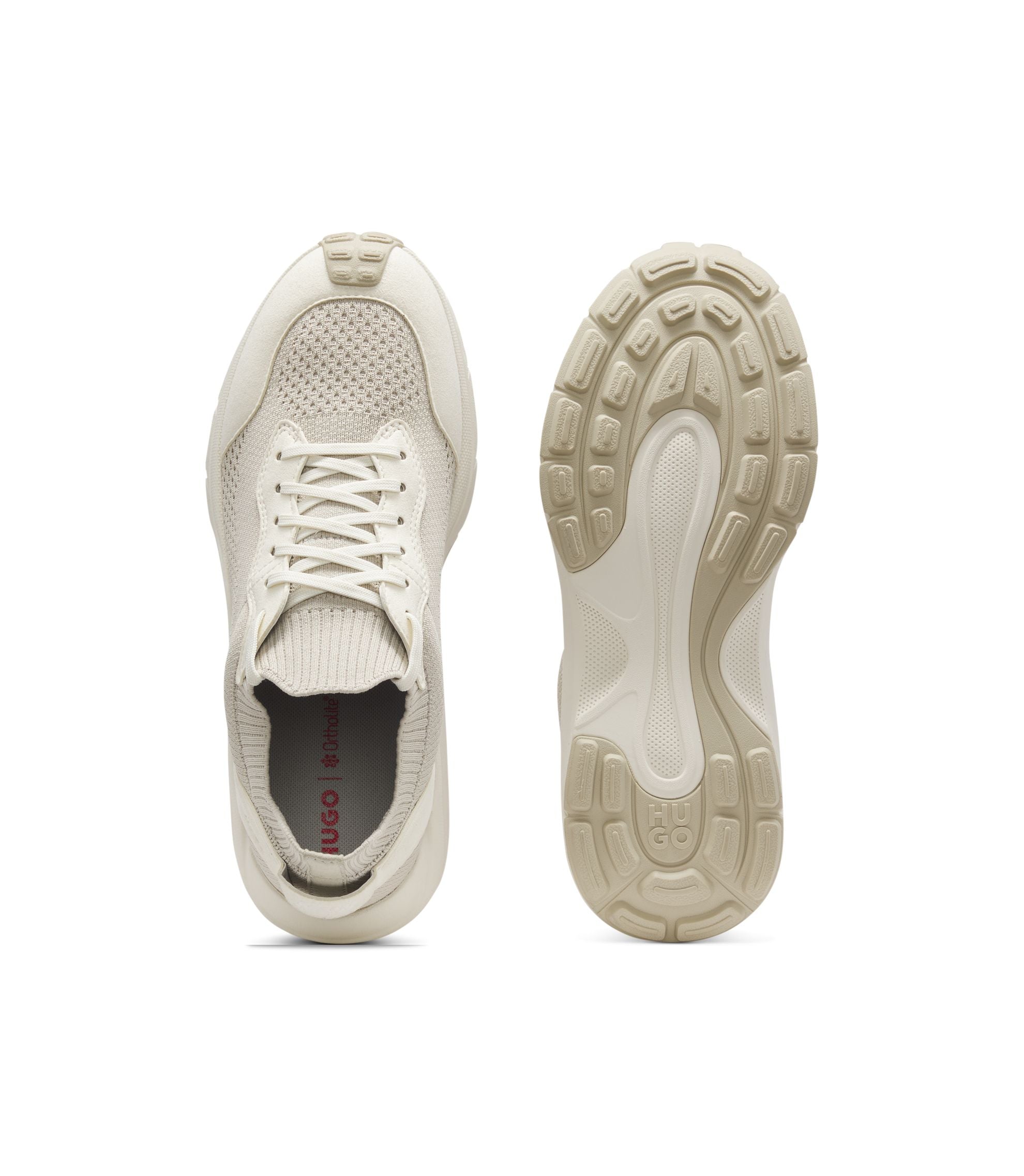 Hugo Knitted Upper Trainers With Embossed Logo Light Beige Light Beige
