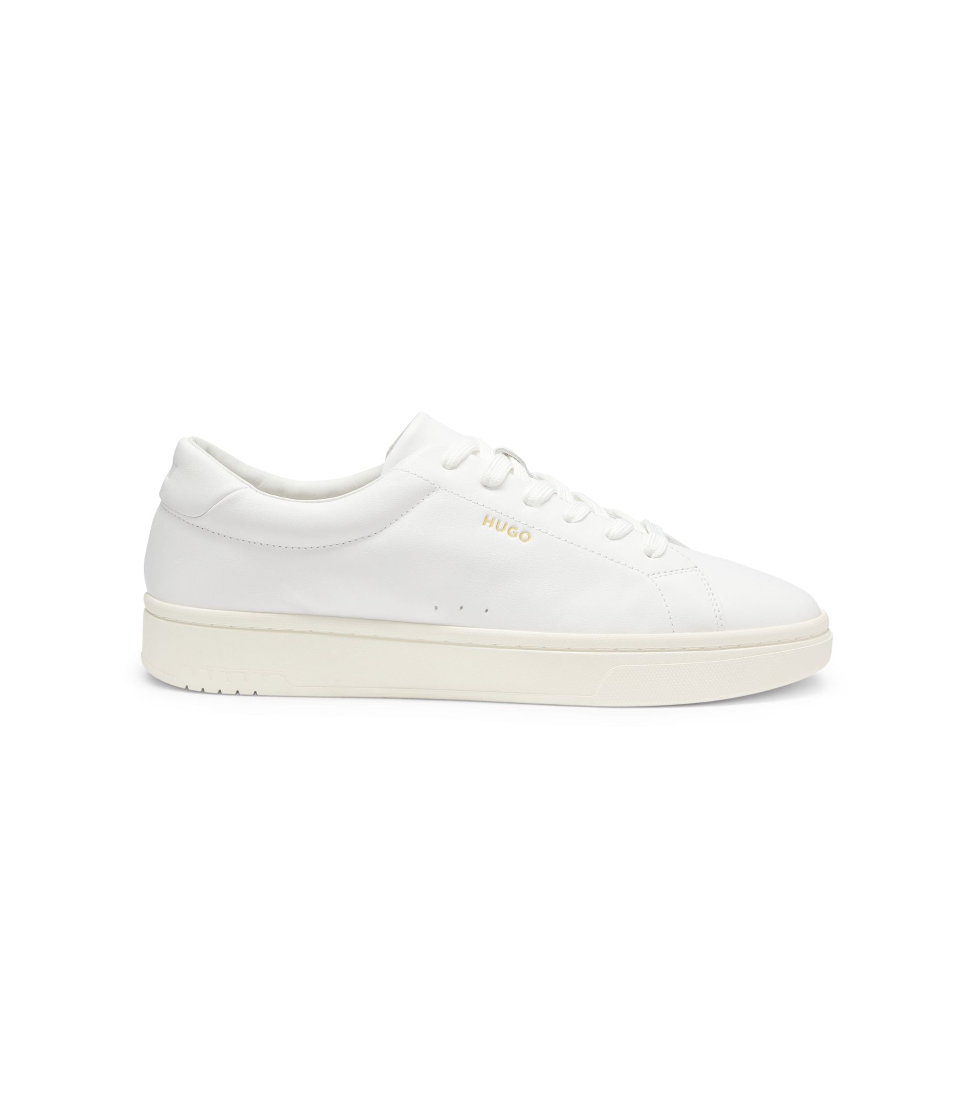 Hugo Nappa Leather Trainers With Gold Tone Logo White White