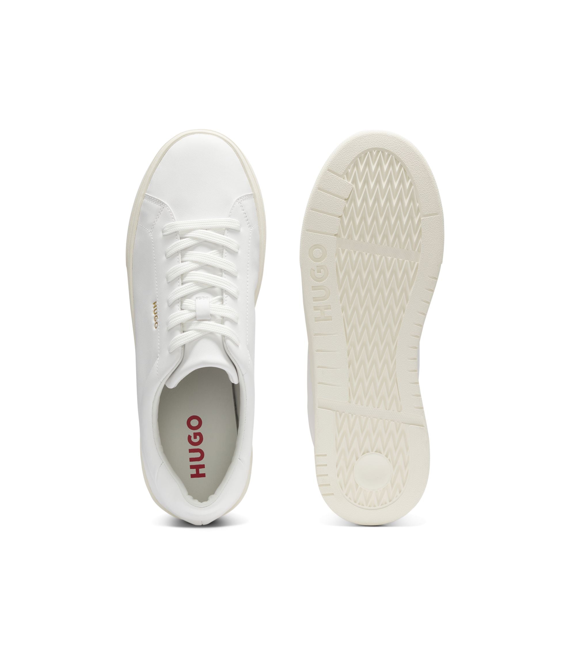 Hugo Nappa Leather Trainers With Gold Tone Logo White White