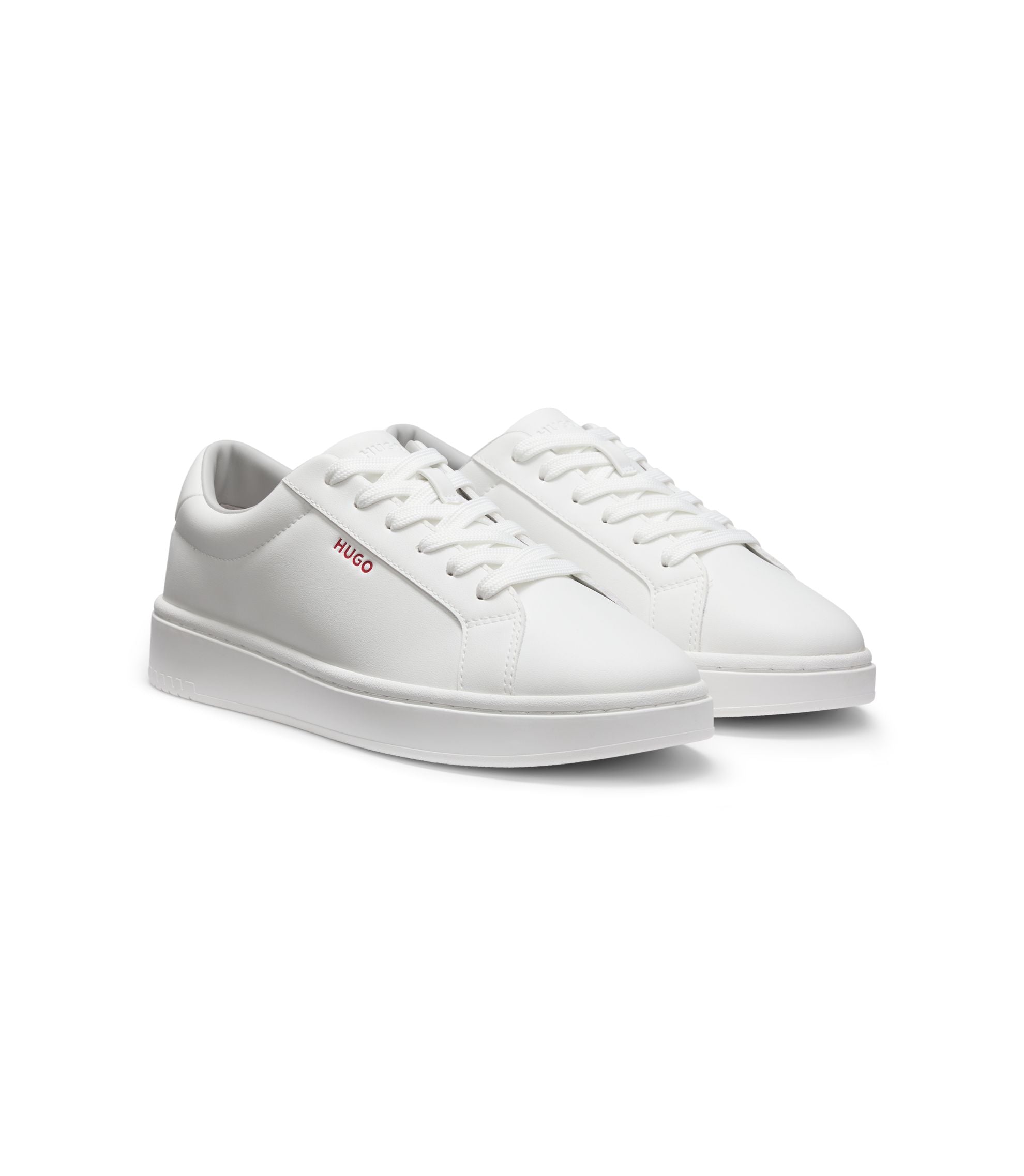 Hugo Contrast Logo Trainers In Faux Leather White White