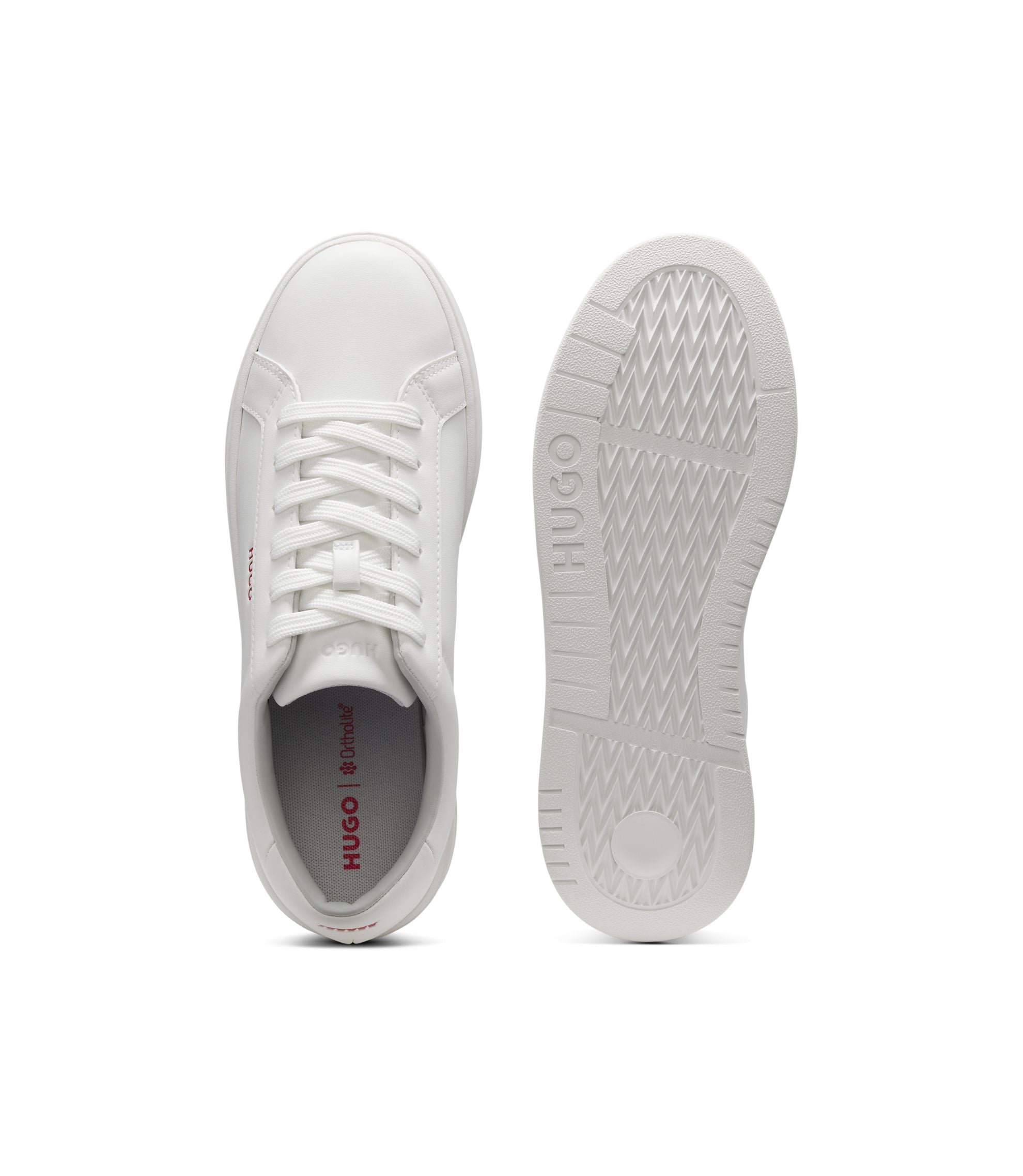 Hugo Contrast Logo Trainers In Faux Leather White White