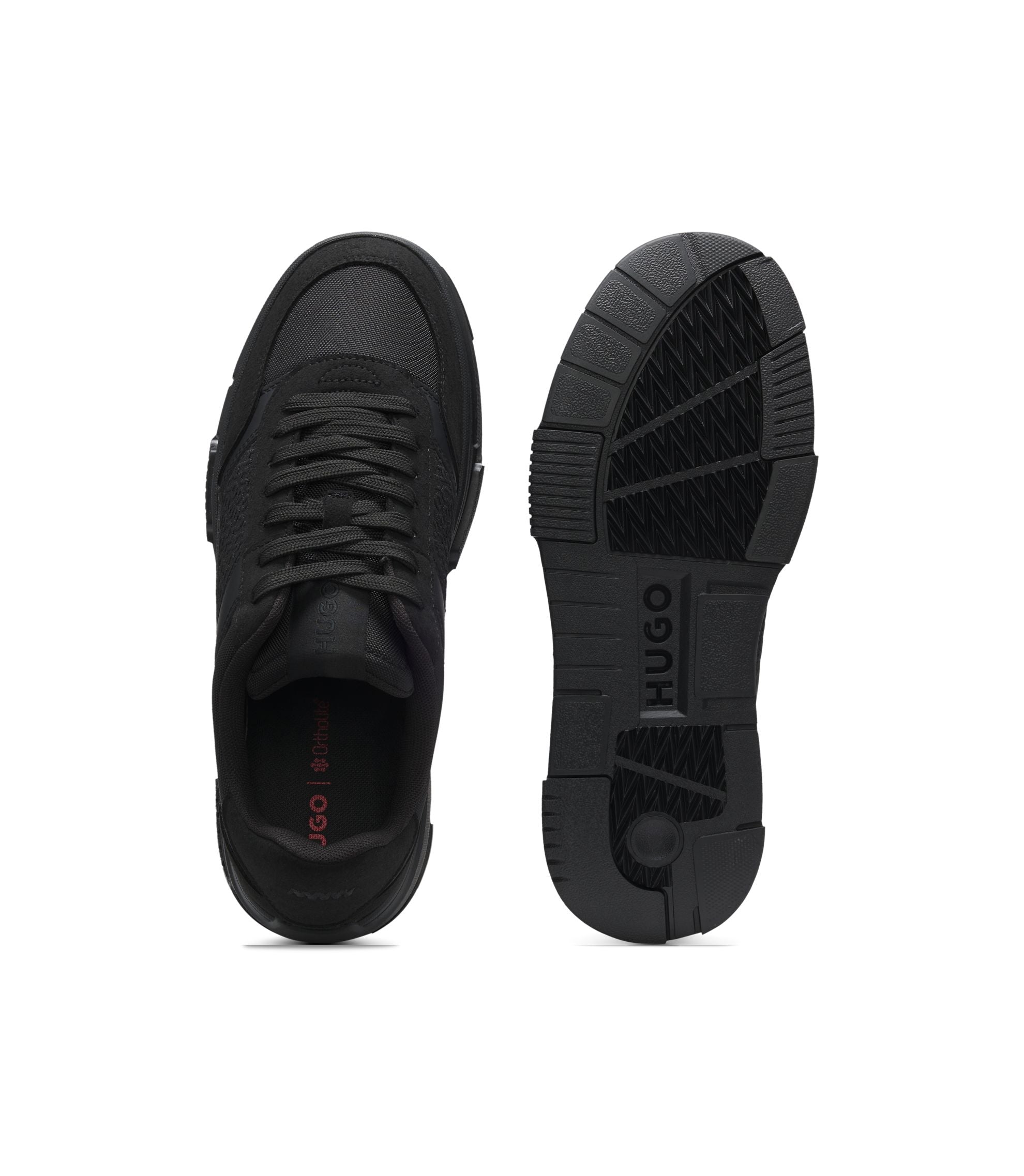 Hugo Lace Up Trainers With Monogram Detailing Black Black