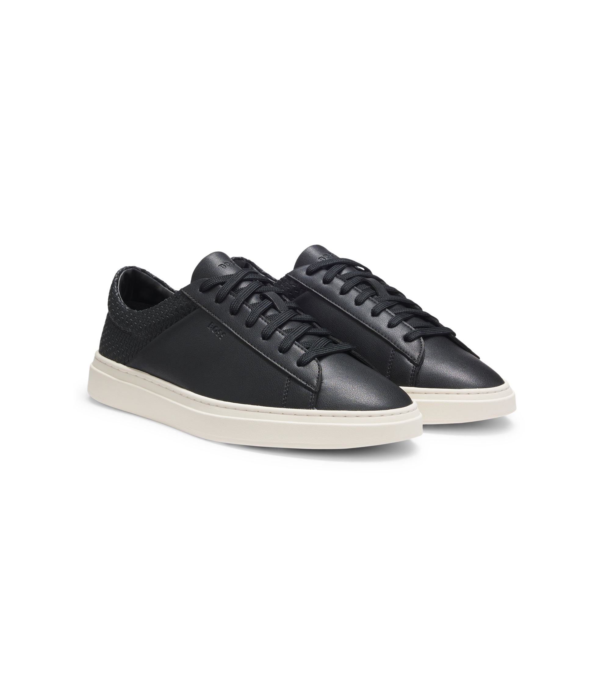 Boss Low Top Trainers With Woven And Grained Effects Black Black
