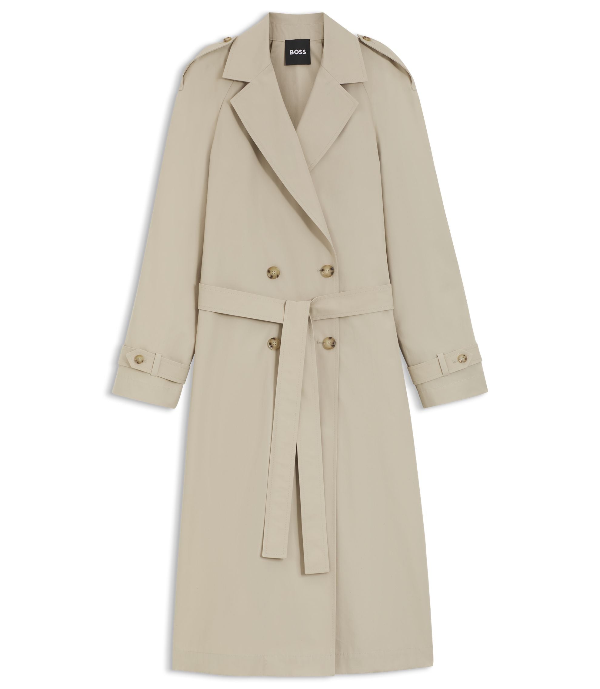 Boss Double Breasted Trench Coat With Low Waist Belt Light Beige Women's