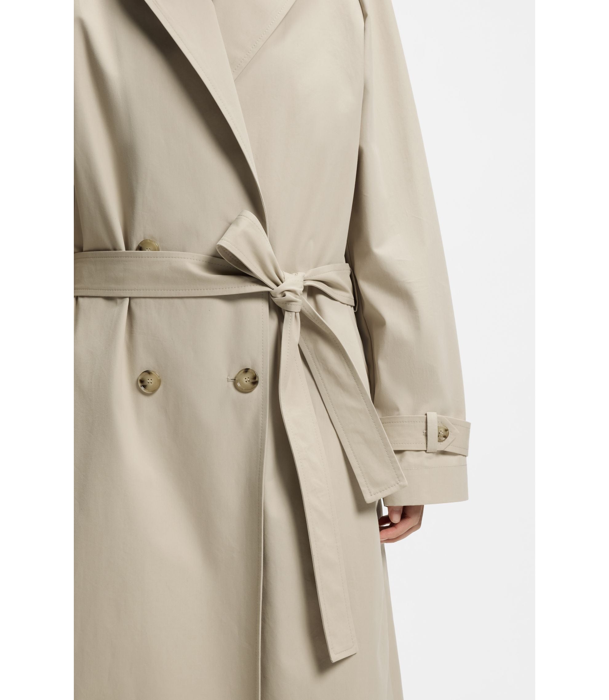 Boss Double Breasted Trench Coat With Low Waist Belt Light Beige Women's