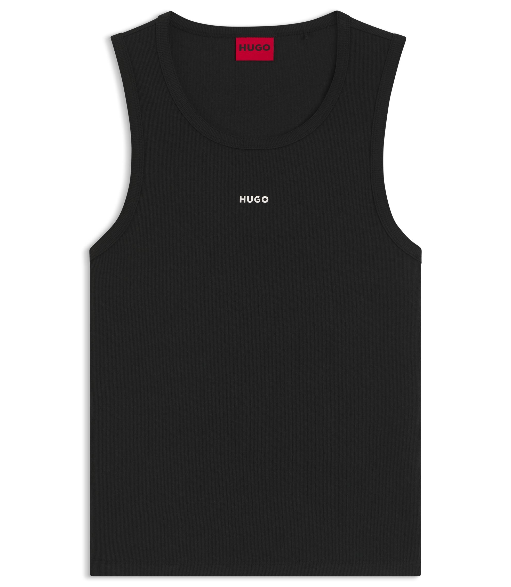 Hugo Contrast Logo Slim Fit Tank Top In Stretch Cotton Black