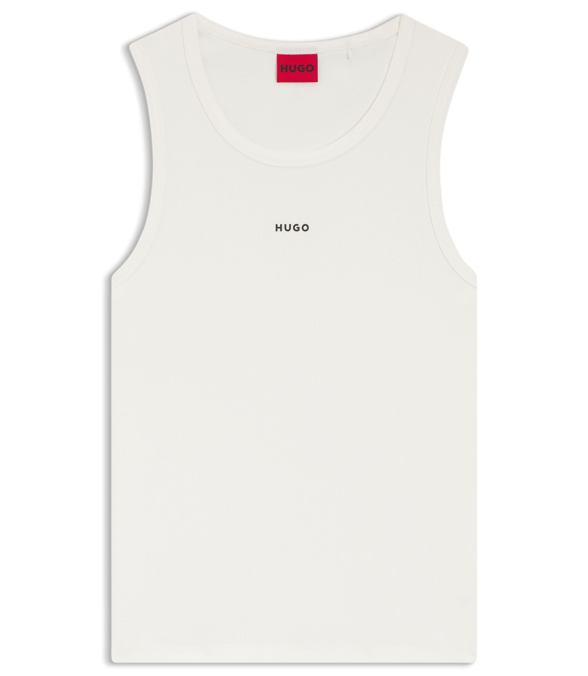 Hugo Contrast Logo Slim Fit Tank Top In Stretch Cotton White