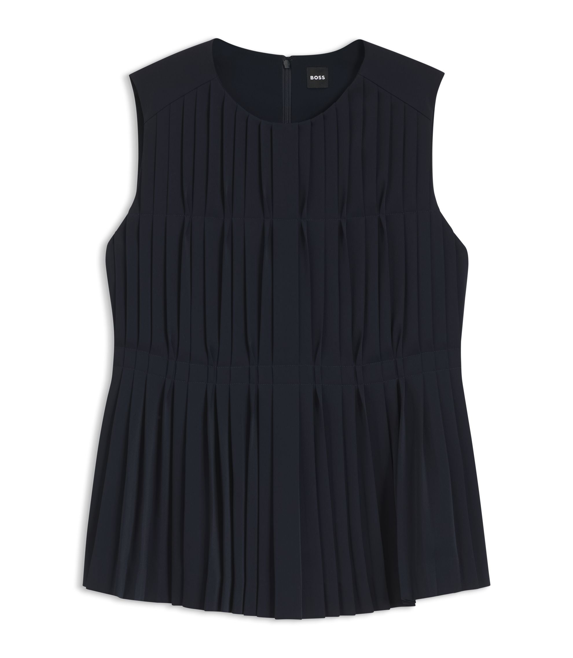 Boss Sleeveless Crepe Blouse With Pleats Dark Blue Women's